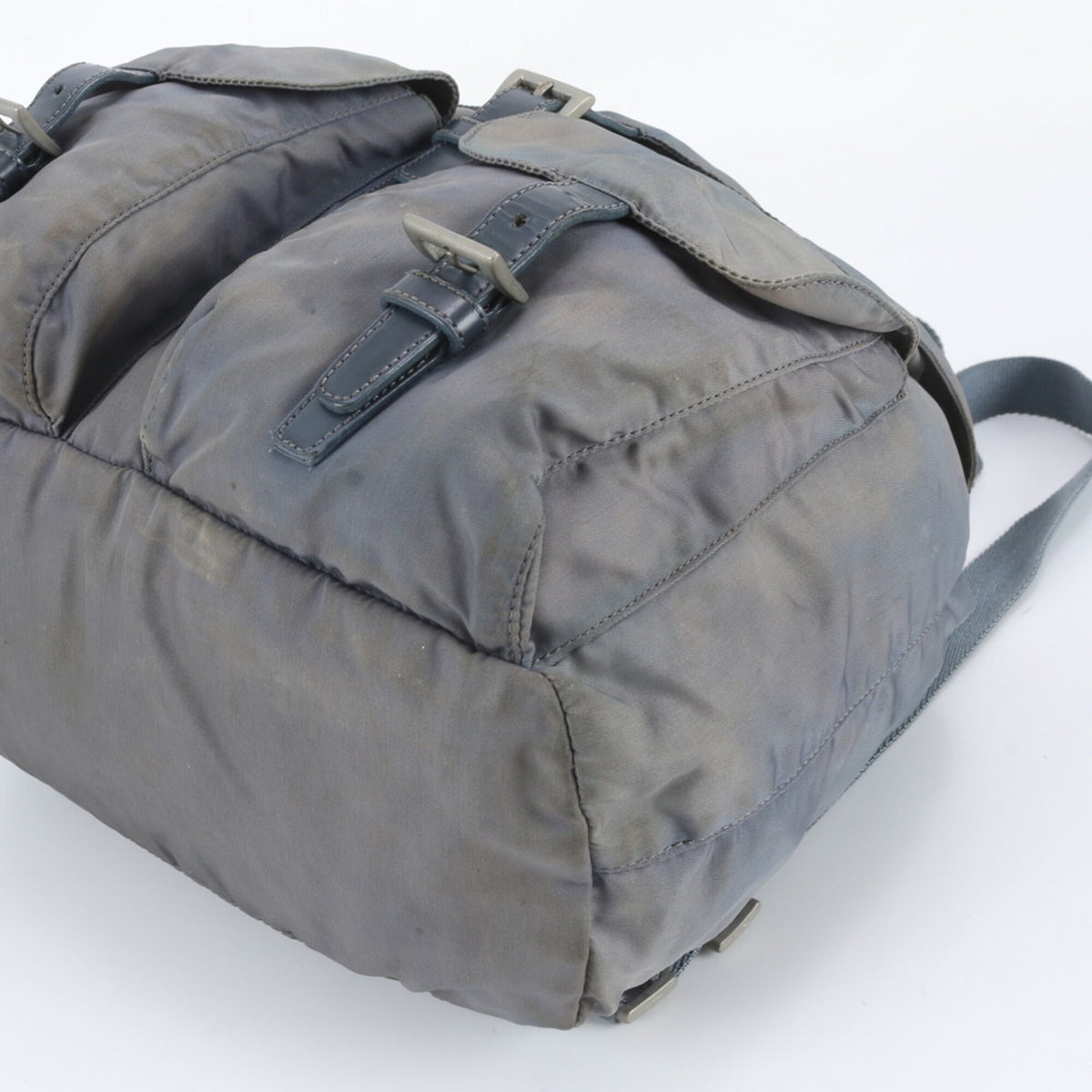 Prada Gray Leather Nylon Backpack (Pre-Owned)