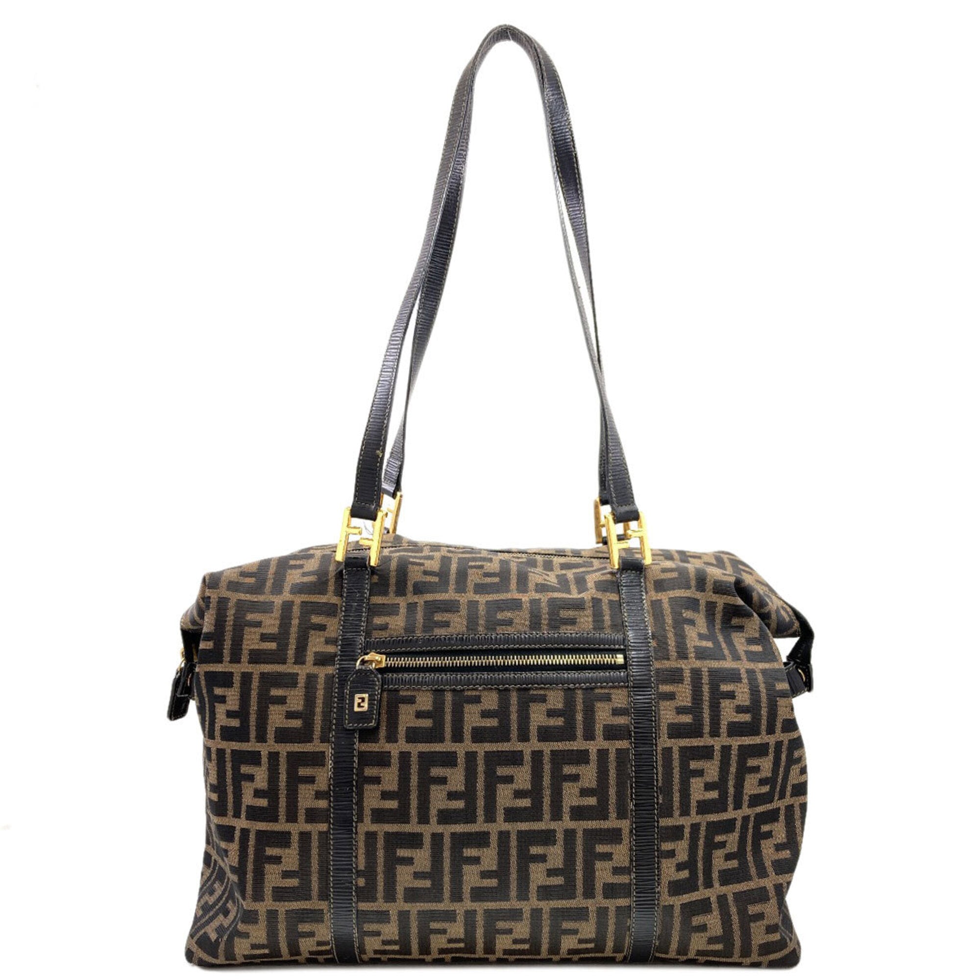 Fendi Black Brown Canvas Tote Bag (Pre-Owned)
