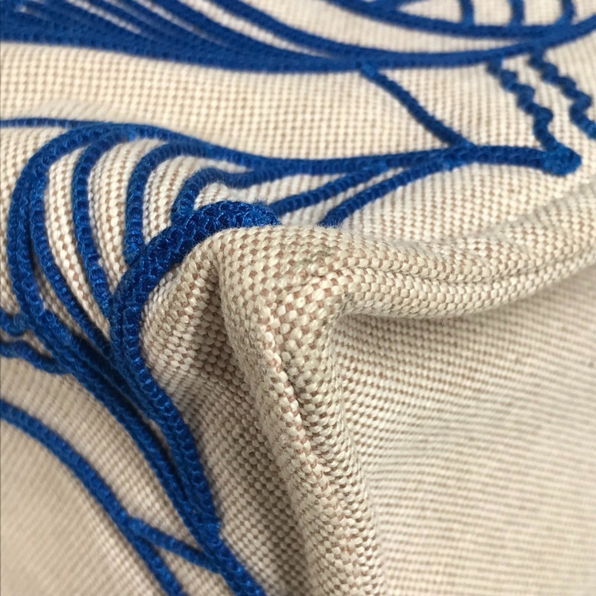 Hermes Beige Blue Cotton Beach Bag Boston Bag Handbag Shoulder Bag Tote Bag (Pre-Owned)