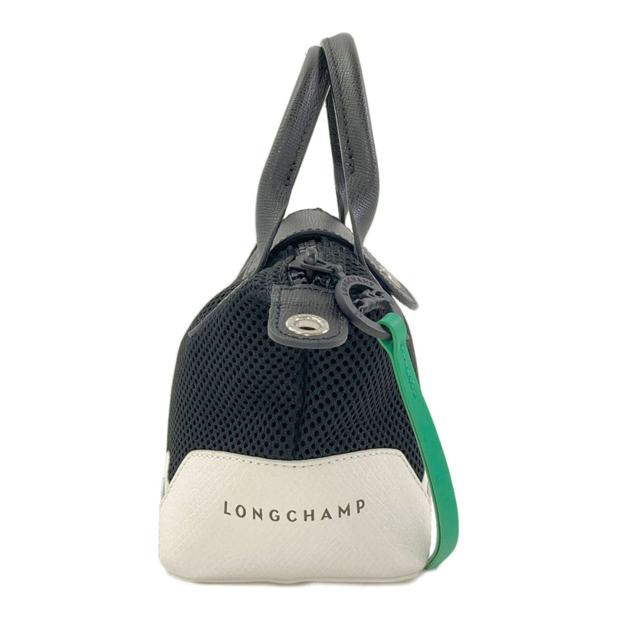 Longchamp Black White Polyester Handbag (Pre-Owned)