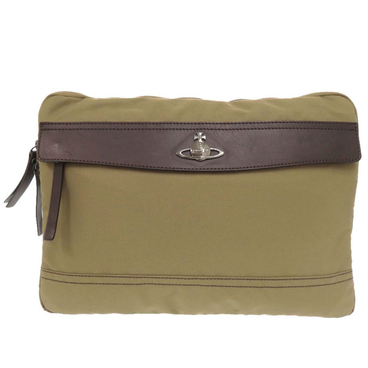 Vivienne Westwood Khaki Nylon Leather Clutch Bag (Pre-Owned)