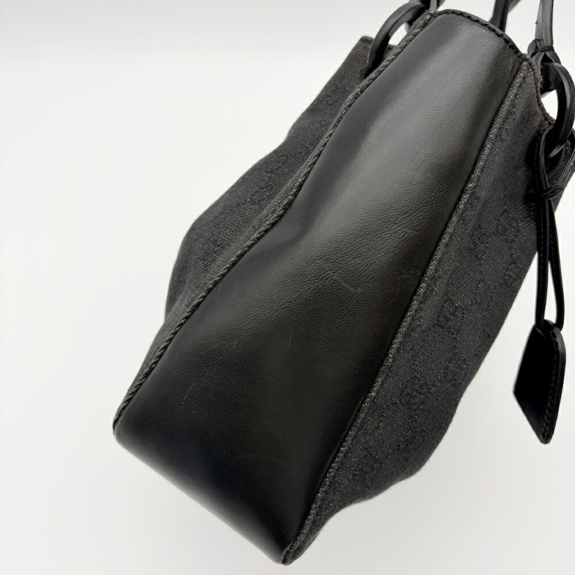Gucci Black Gg Canvas Leather Handbag Tote Bag (Pre-Owned)