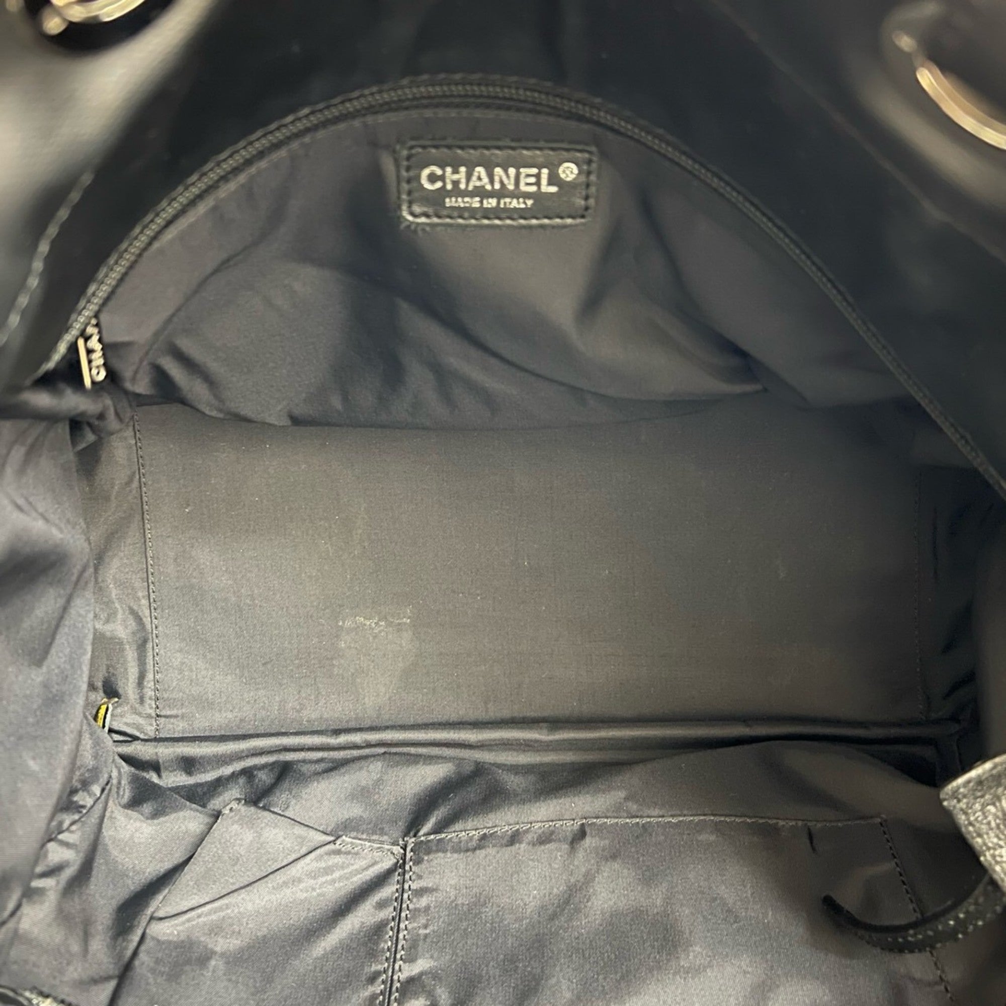 Chanel Black Leather Canvas Handbag Pouch Tote Bag (Pre-Owned)