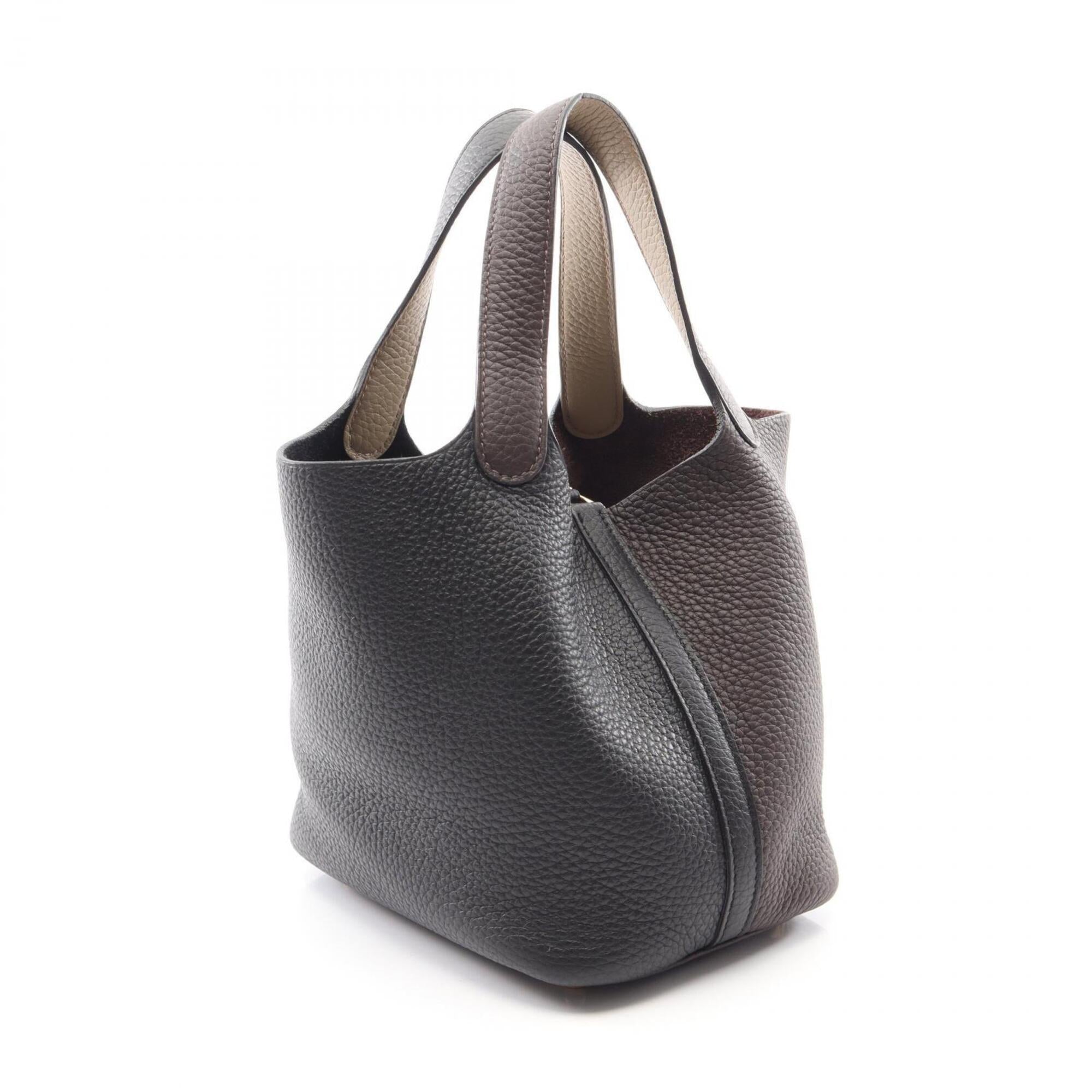 Hermes Beige Black Brown Taurillon Clemence Leather Handbag (Pre-Owned)