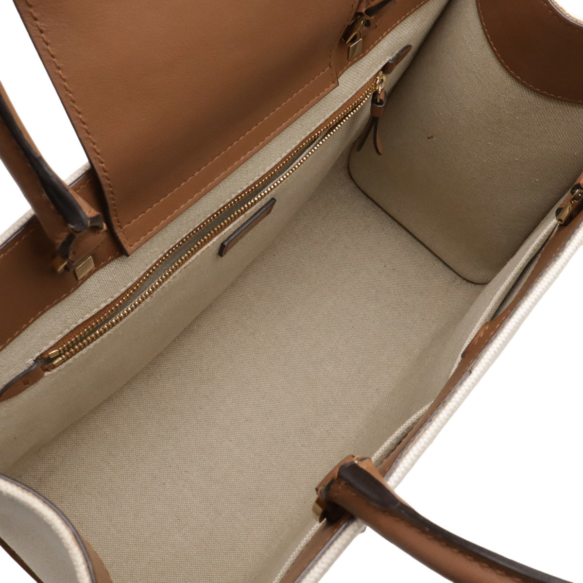 Jimmy Choo Beige Brown Canvas Leather Shoulder Bag Tote Bag (Pre-Owned)