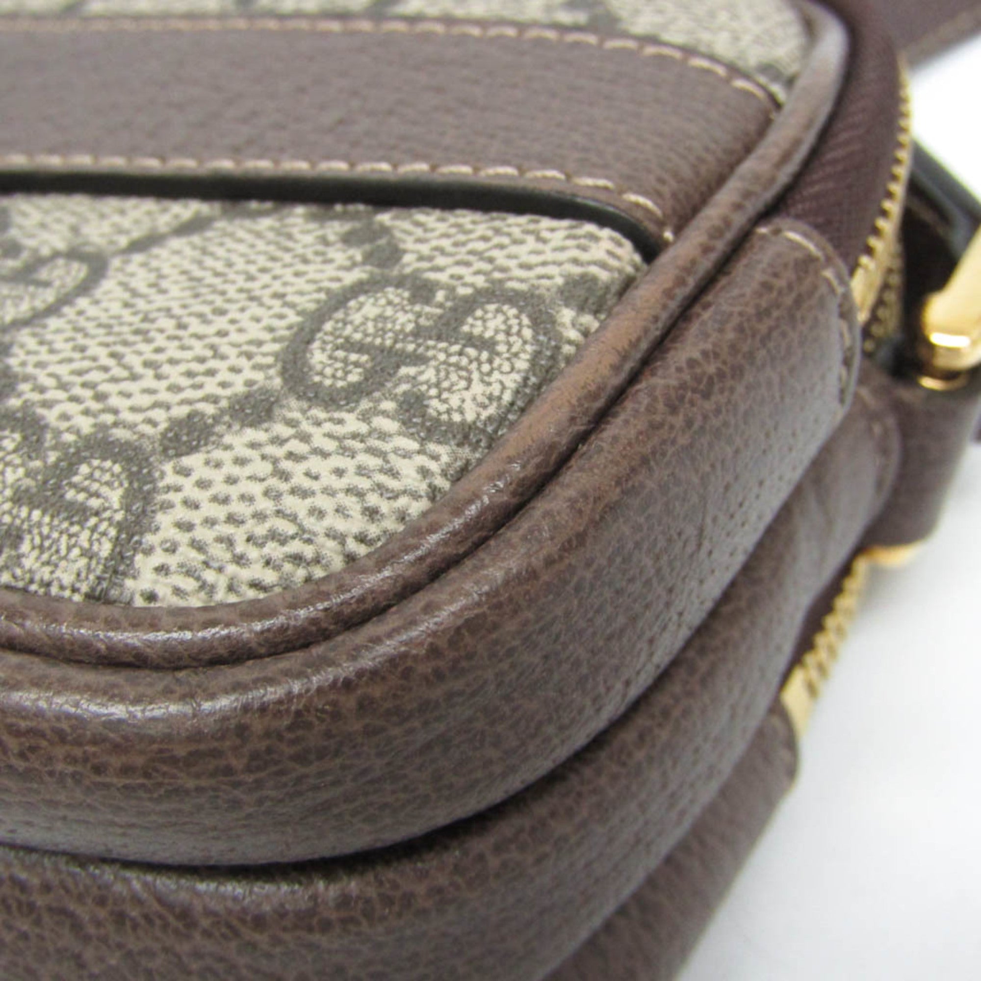 Gucci Ophidia Beige Brown Leather Gg Supreme Shoulder Bag (Pre-Owned)