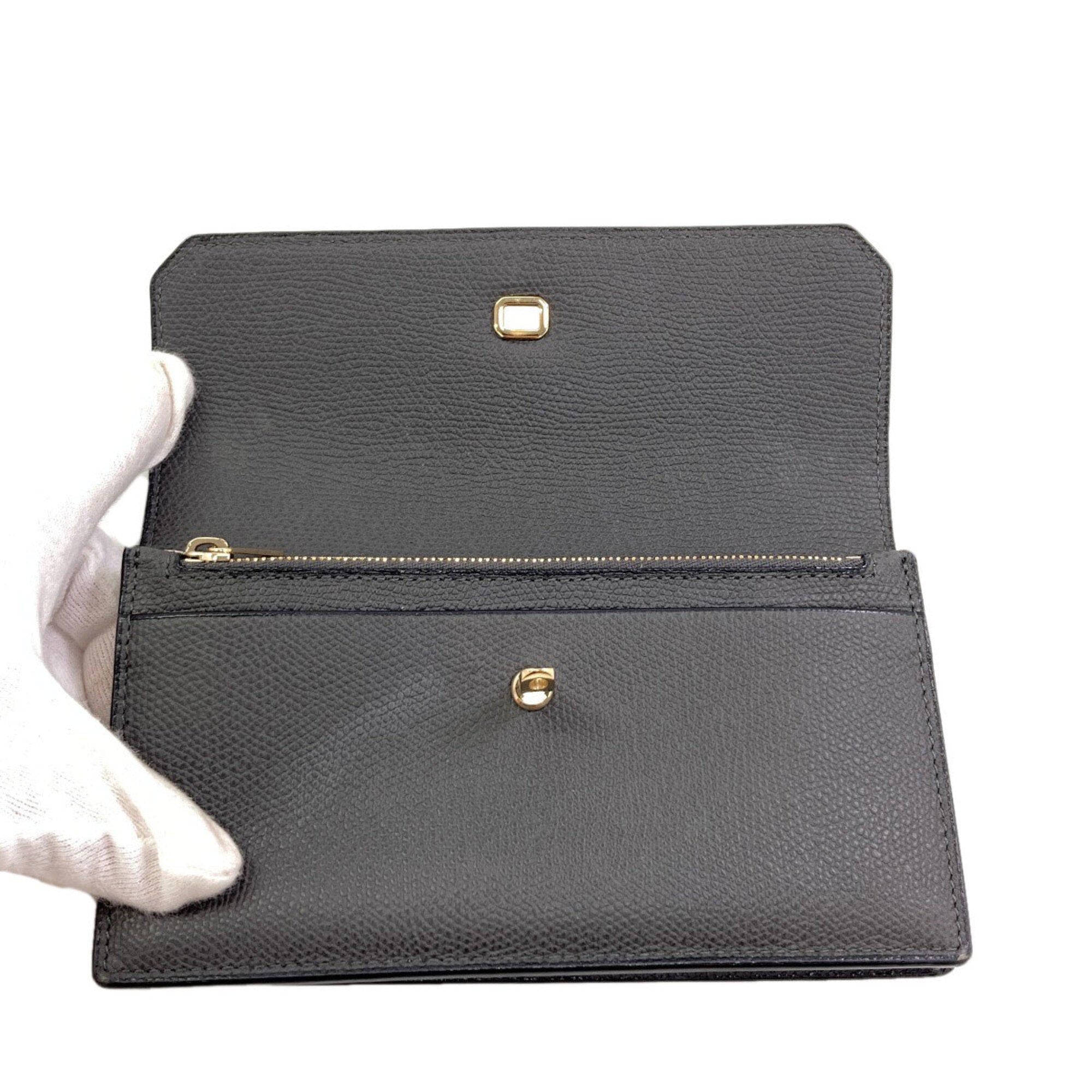 Valextra Gray Leather Long Wallet (Bi-Fold) (Pre-Owned)