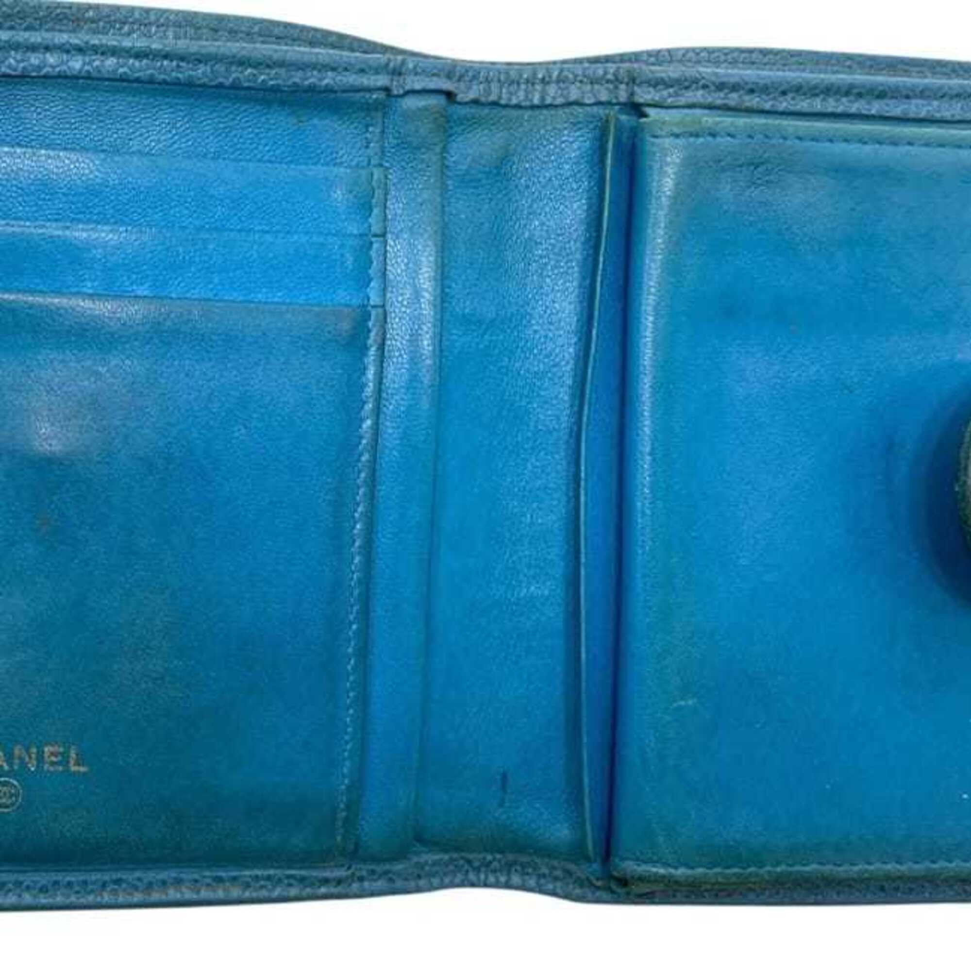 Chanel Blue Grained Calfskin Wallet (Bi-Fold) (Pre-Owned)