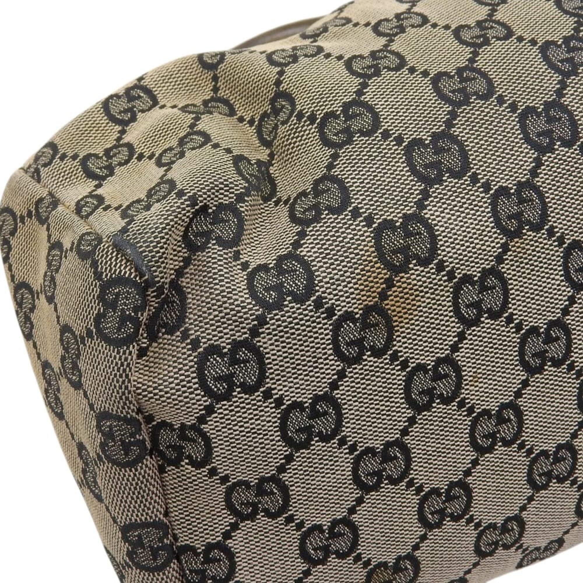 Gucci Gg Canvas Beige Black Brown Gg Canvas Handbag (Pre-Owned)