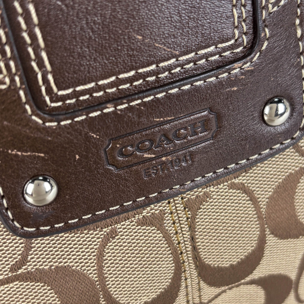 Coach Signature Beige Canvas Leather Tote Bag (Pre-Owned)