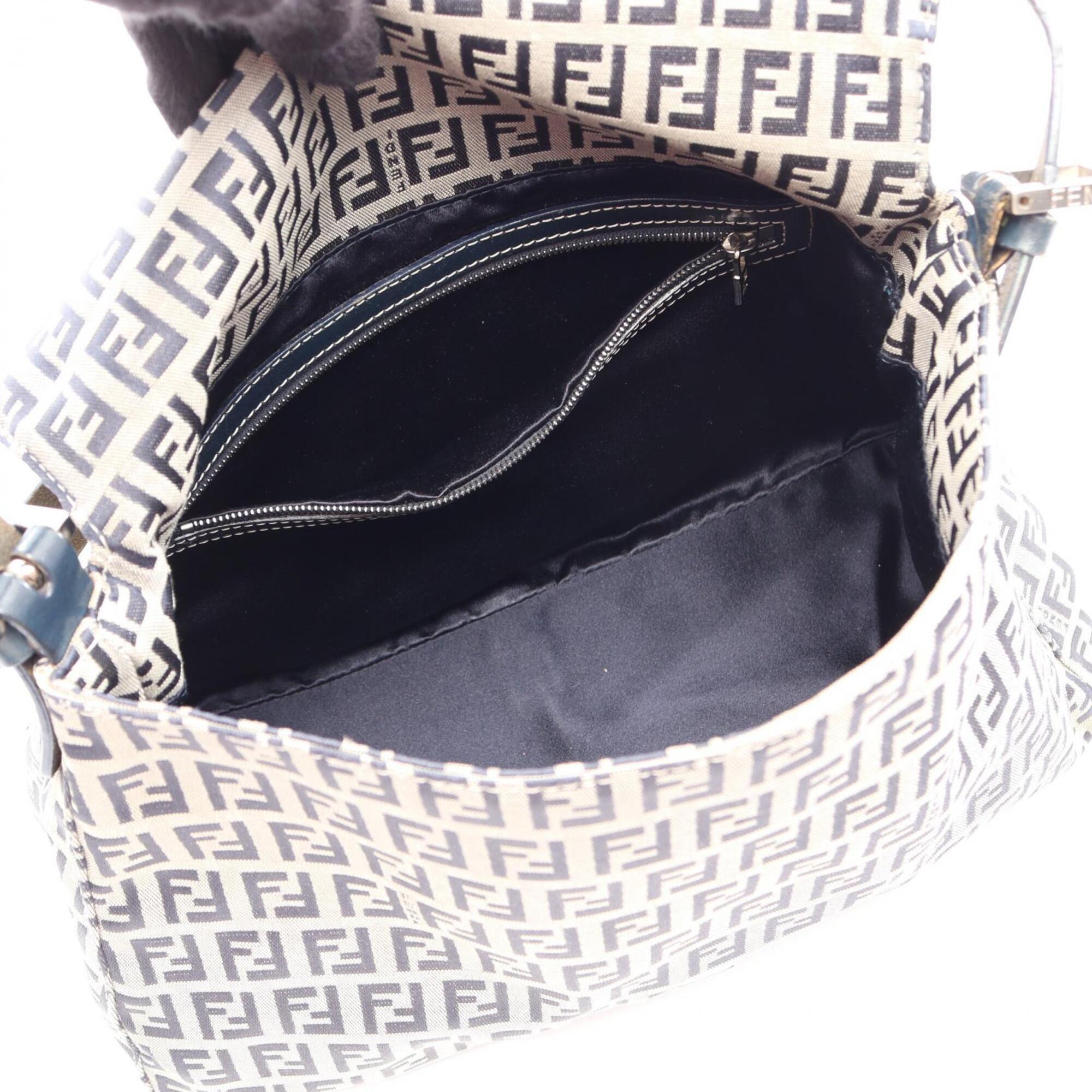 Fendi Gray Navy Canvas Leather Handbag Shoulder Bag (Pre-Owned)