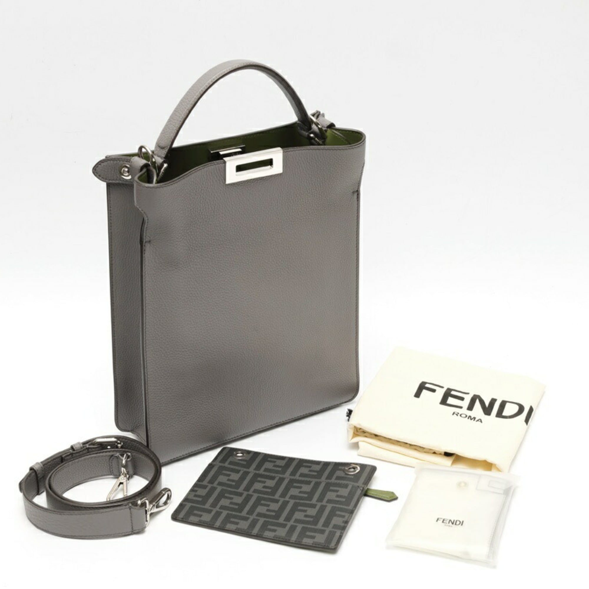 Fendi Peekaboo Gray Shoulder Bag (Pre-Owned)