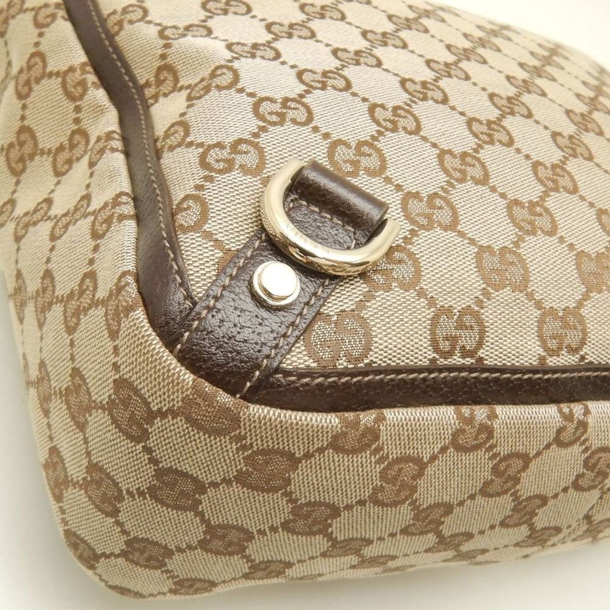Gucci Abbey Beige Brown Gg Canvas Leather Tote Bag (Pre-Owned)