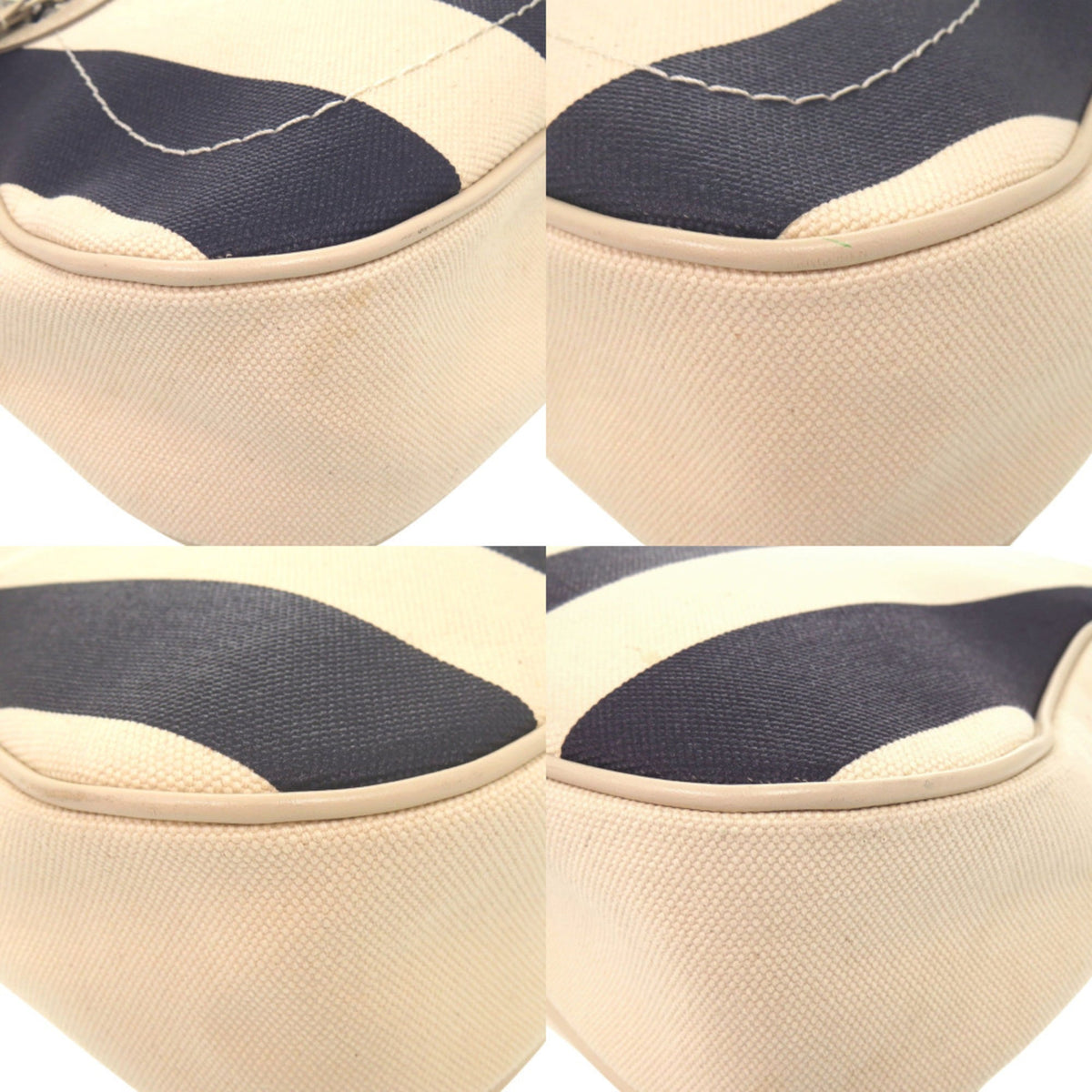 Burberry Ivory Navy Canvas Leather Shoulder Bag (Pre-Owned)