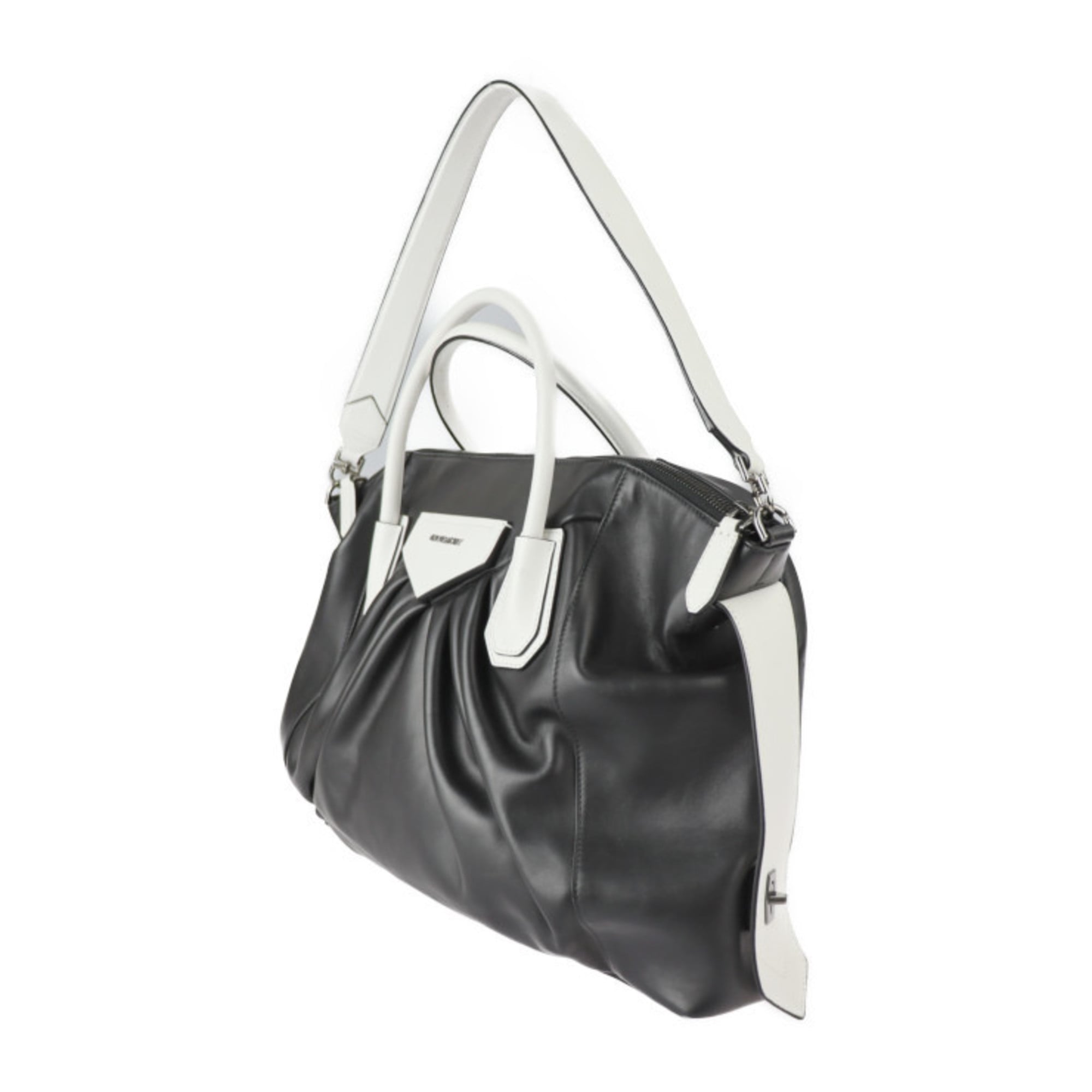 Givenchy Black White Leather Handbag Shoulder Bag Tote Bag (Pre-Owned)