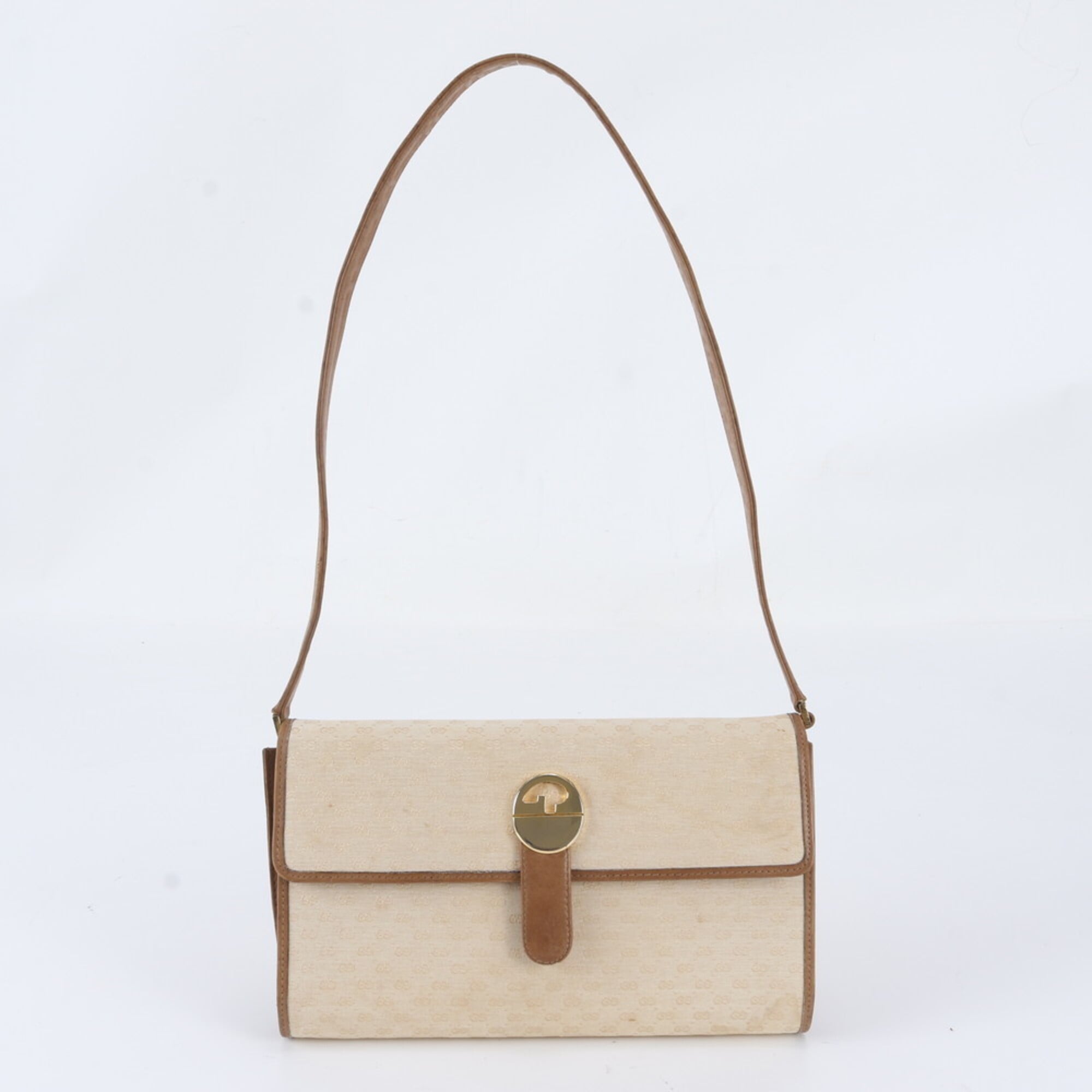 Gucci Ivory Leather Coated Canvas Handbag Shoulder Bag (Pre-Owned)