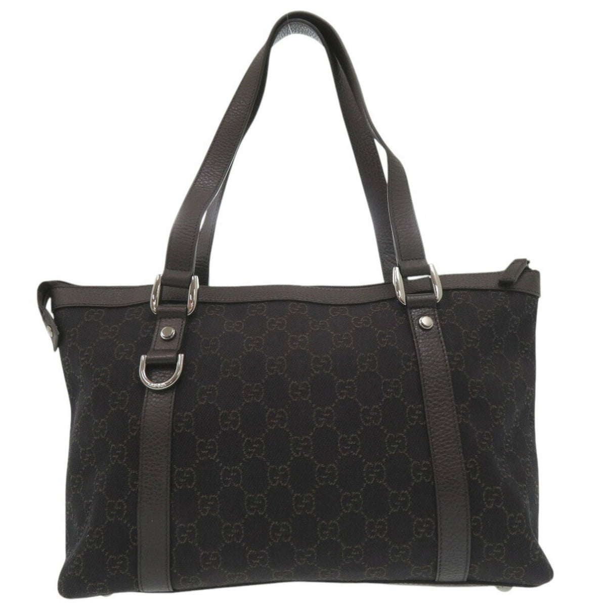 Gucci Dark Brown Canvas Leather Tote Bag (Pre-Owned)