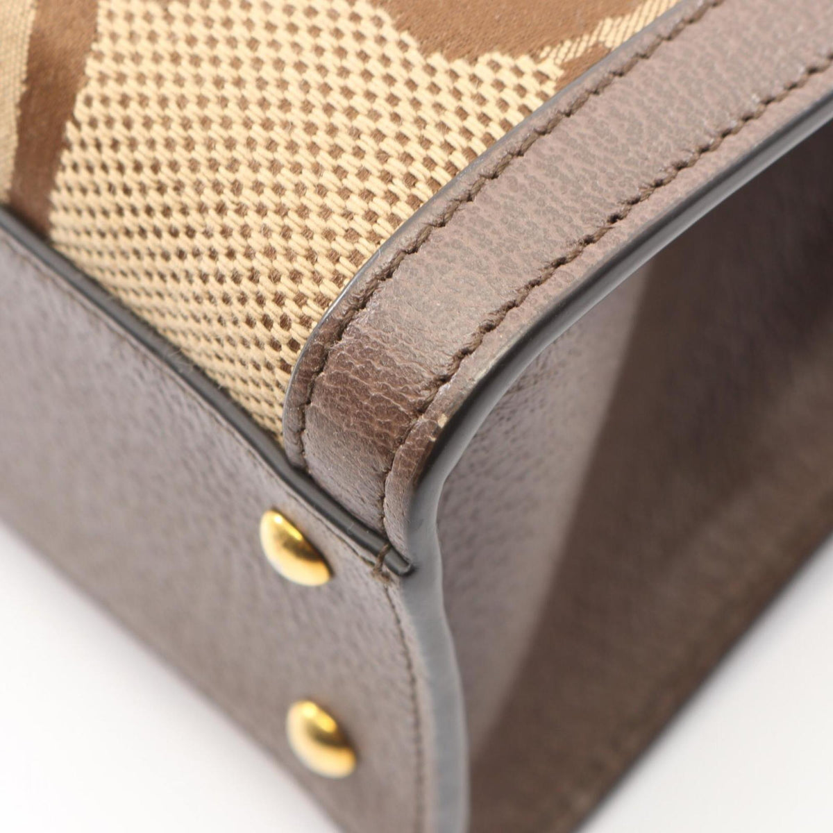 Gucci Beige Brown Canvas Leather Handbag (Pre-Owned)