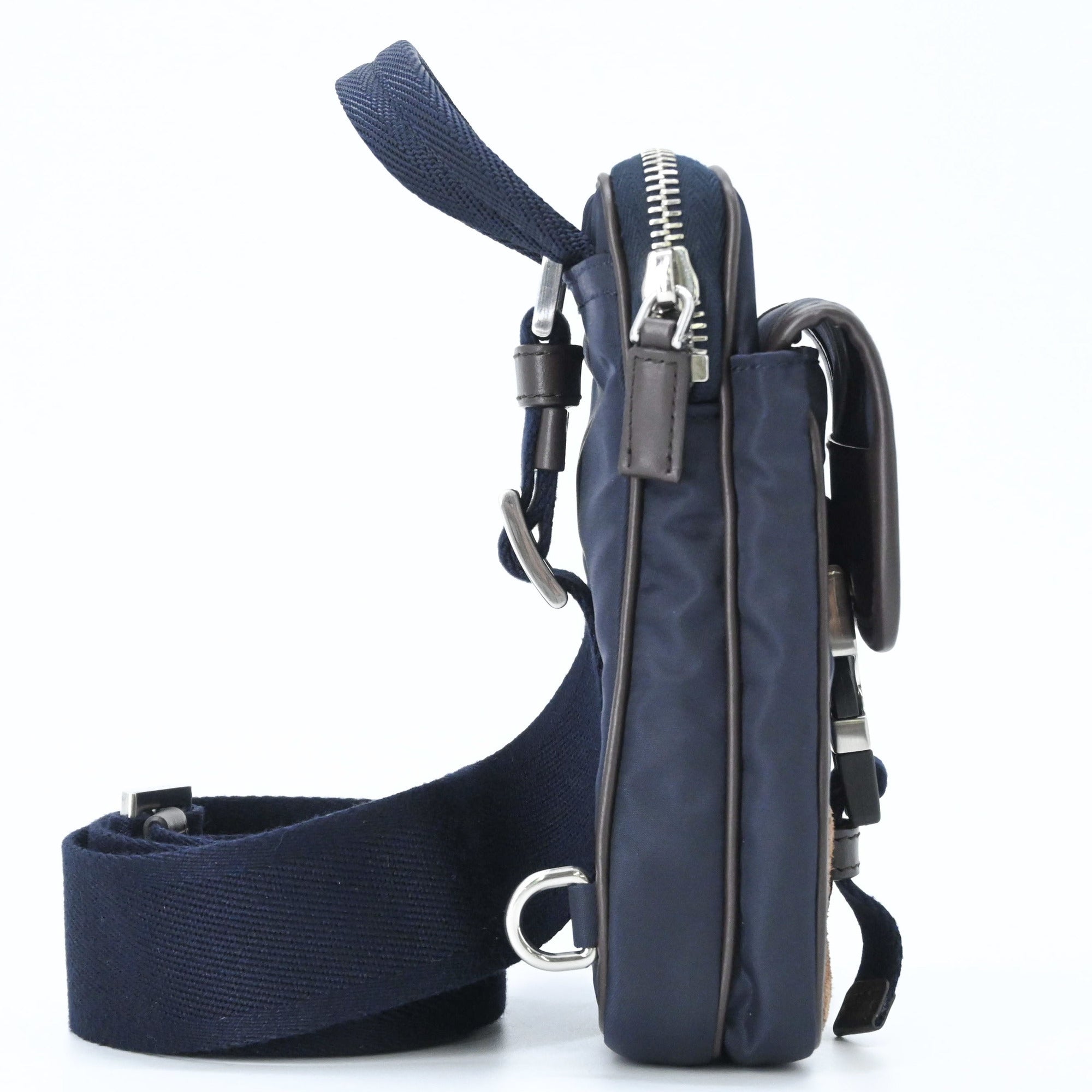 Prada Brown Navy Suede Nylon Shoulder Bag (Pre-Owned)
