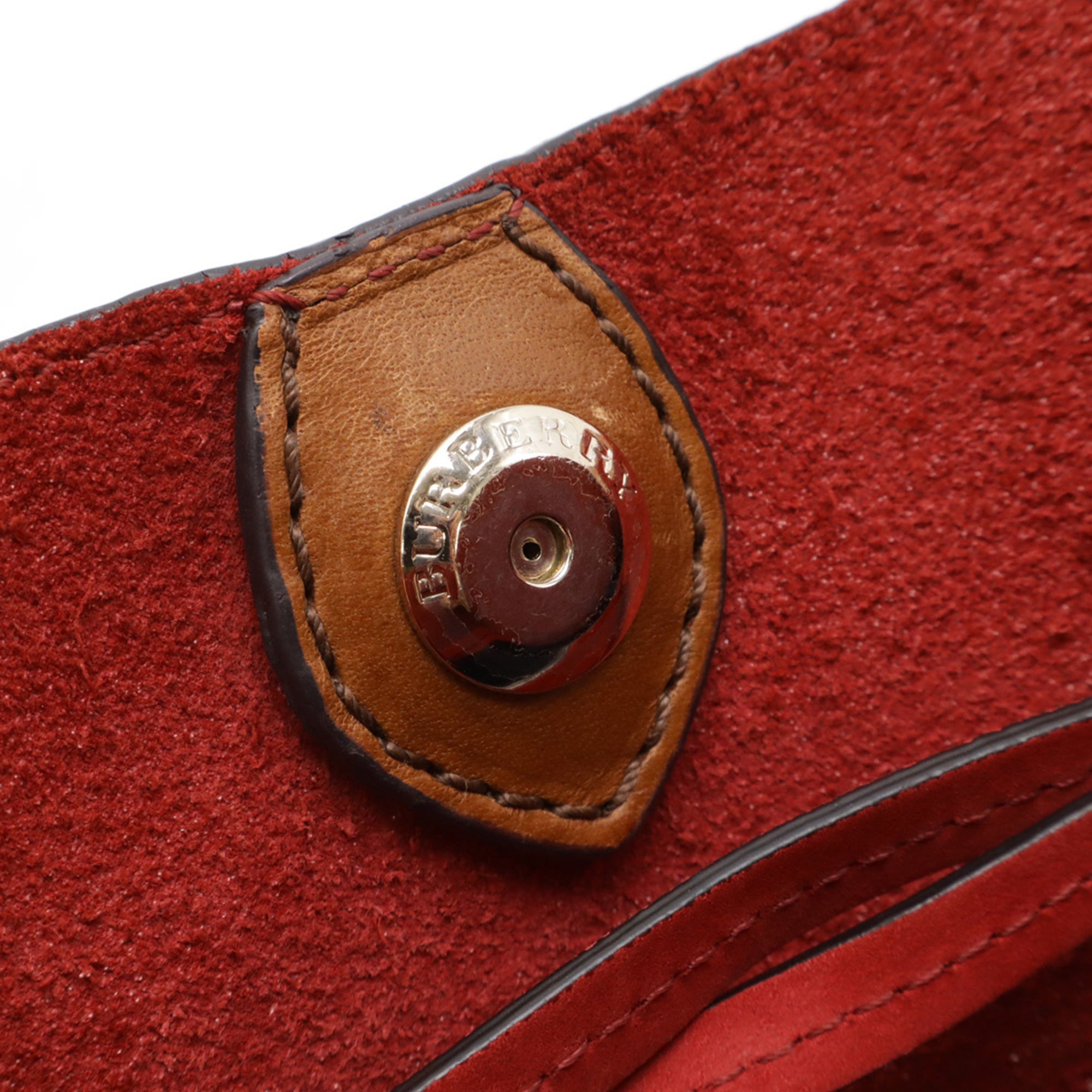 Burberry Brown Red Color Suede Canvas Leather Shoulder Bag (Pre-Owned)