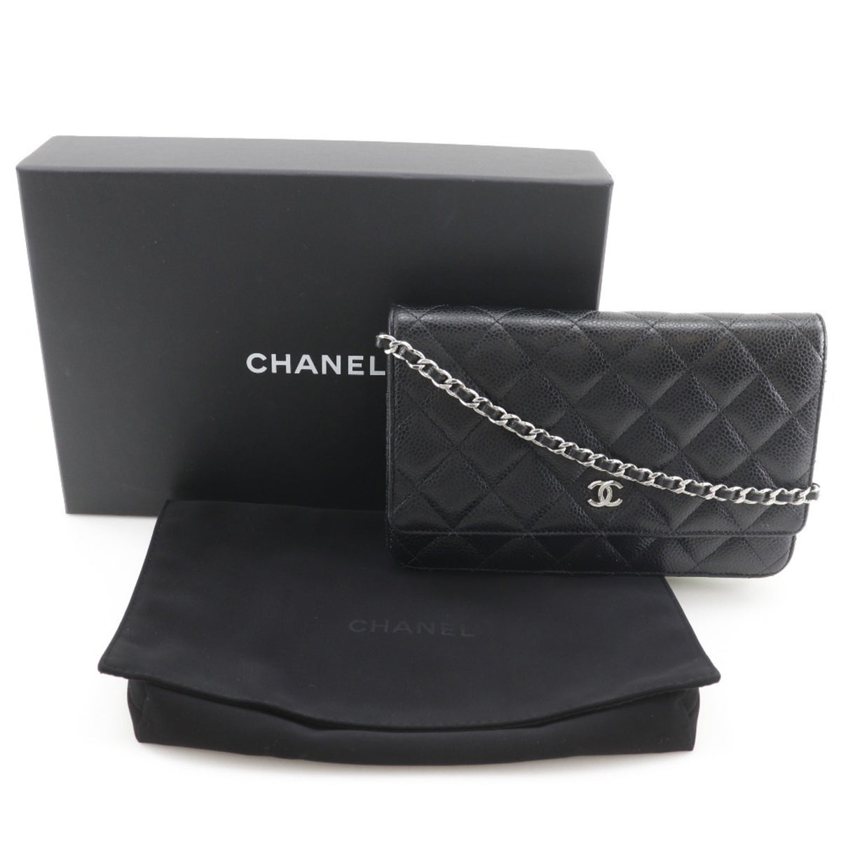 Chanel Black Grained Calfskin Chain/Shoulder Wallet (Pre-Owned)