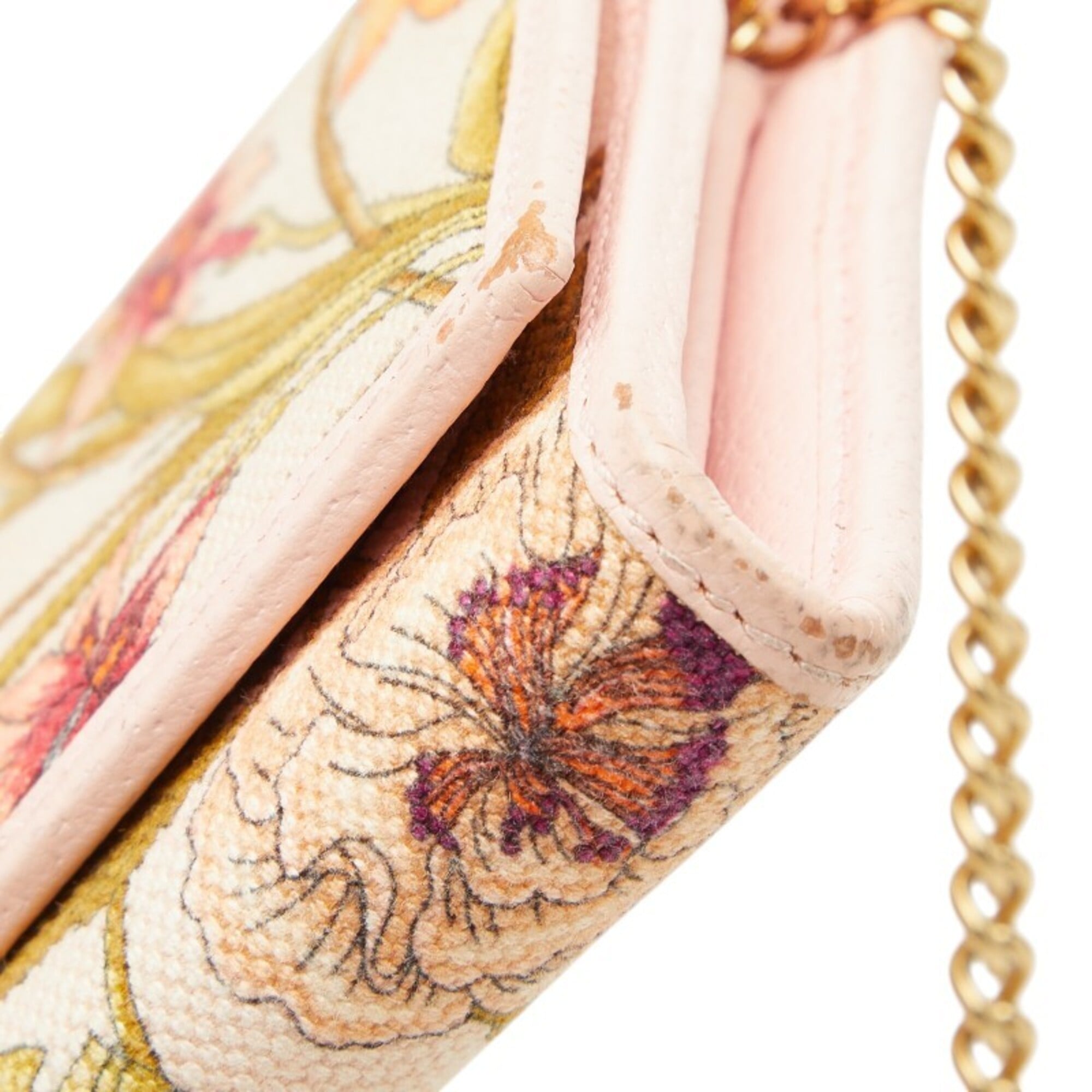 Gucci Multi-Color Pink Canvas Leather Chain/Shoulder Wallet (Pre-Owned)