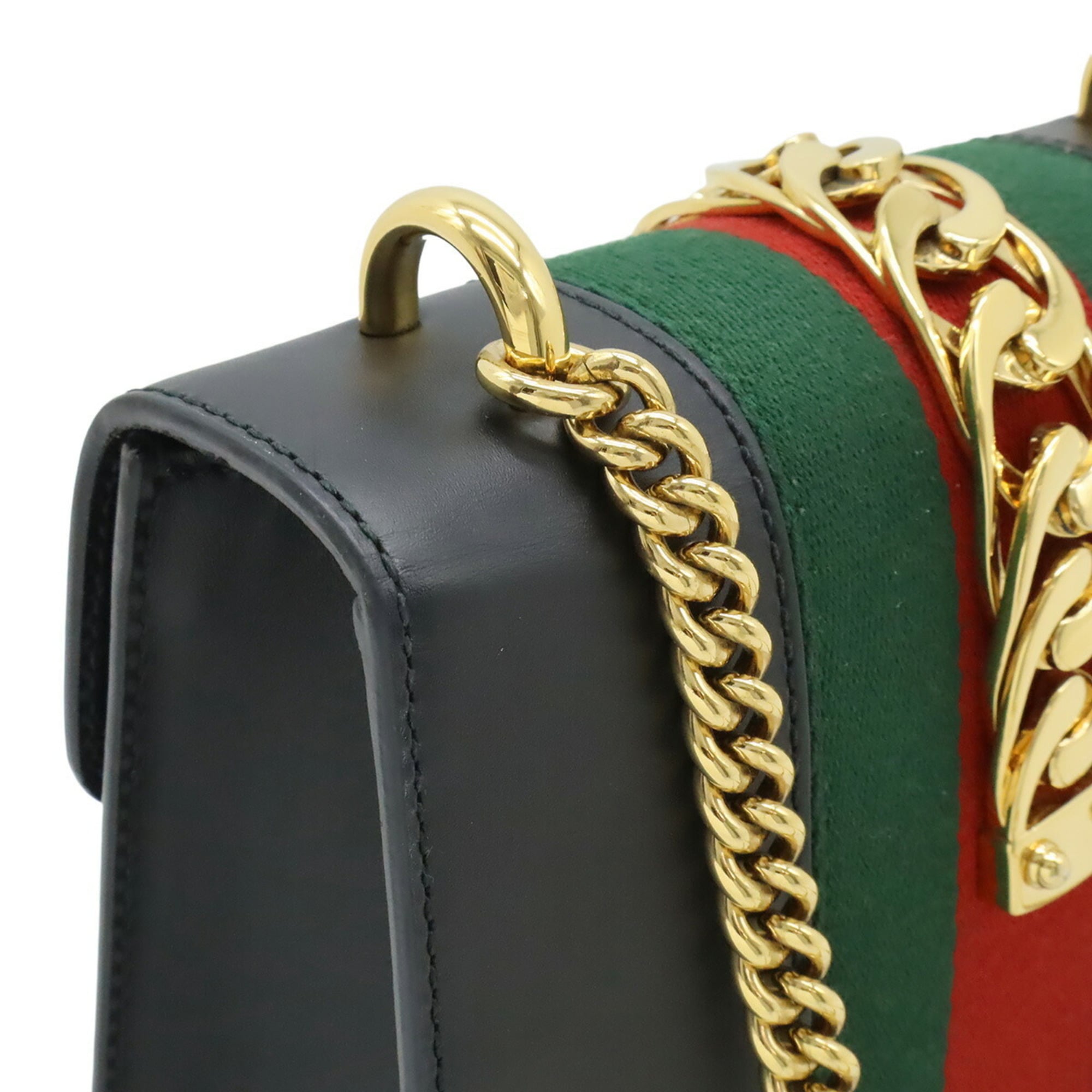 Gucci Black Green Red Color Leather Pochette Shoulder Bag (Pre-Owned)