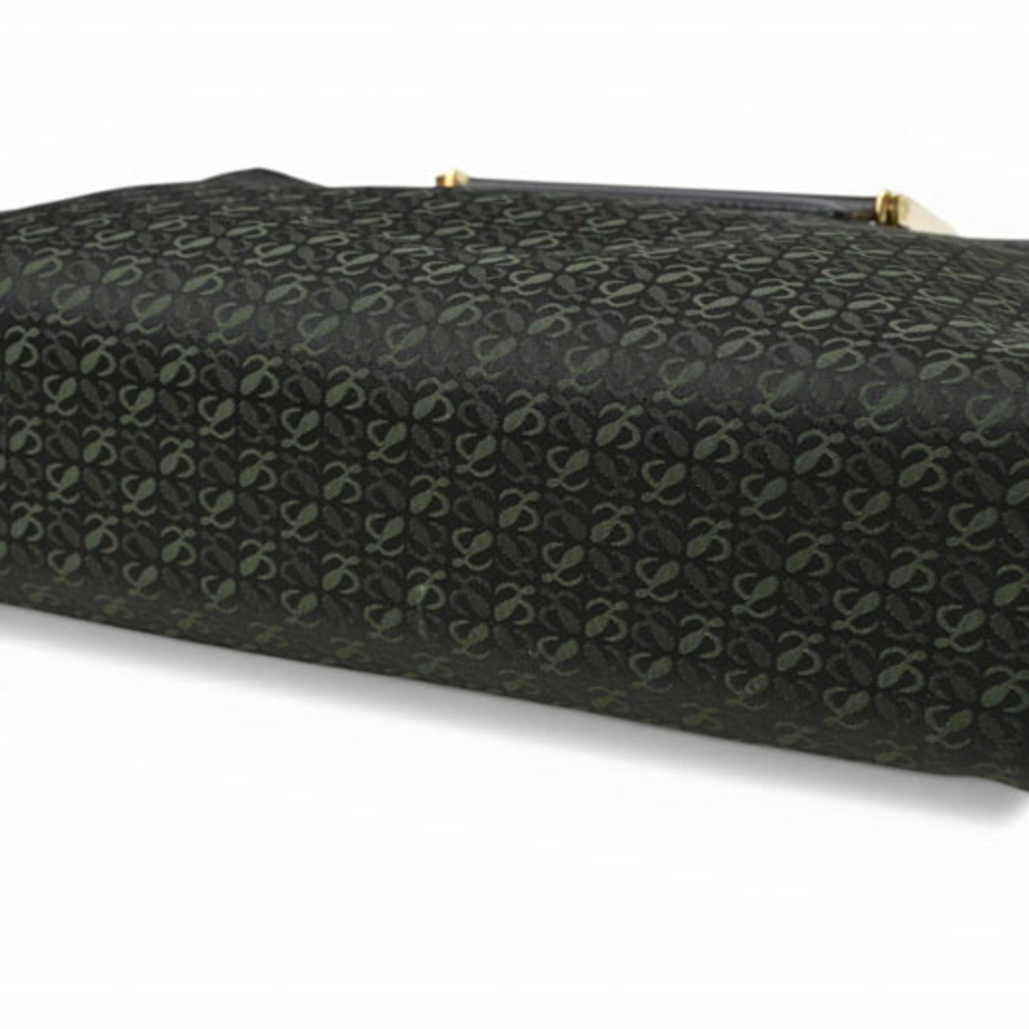 Loewe Black Green Leather Canvas Handbag (Pre-Owned)
