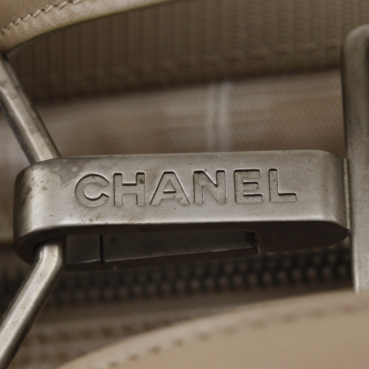 Chanel New Travel Line Beige Nylon Canvas Boston Bag Weekend Bag (Pre-Owned)