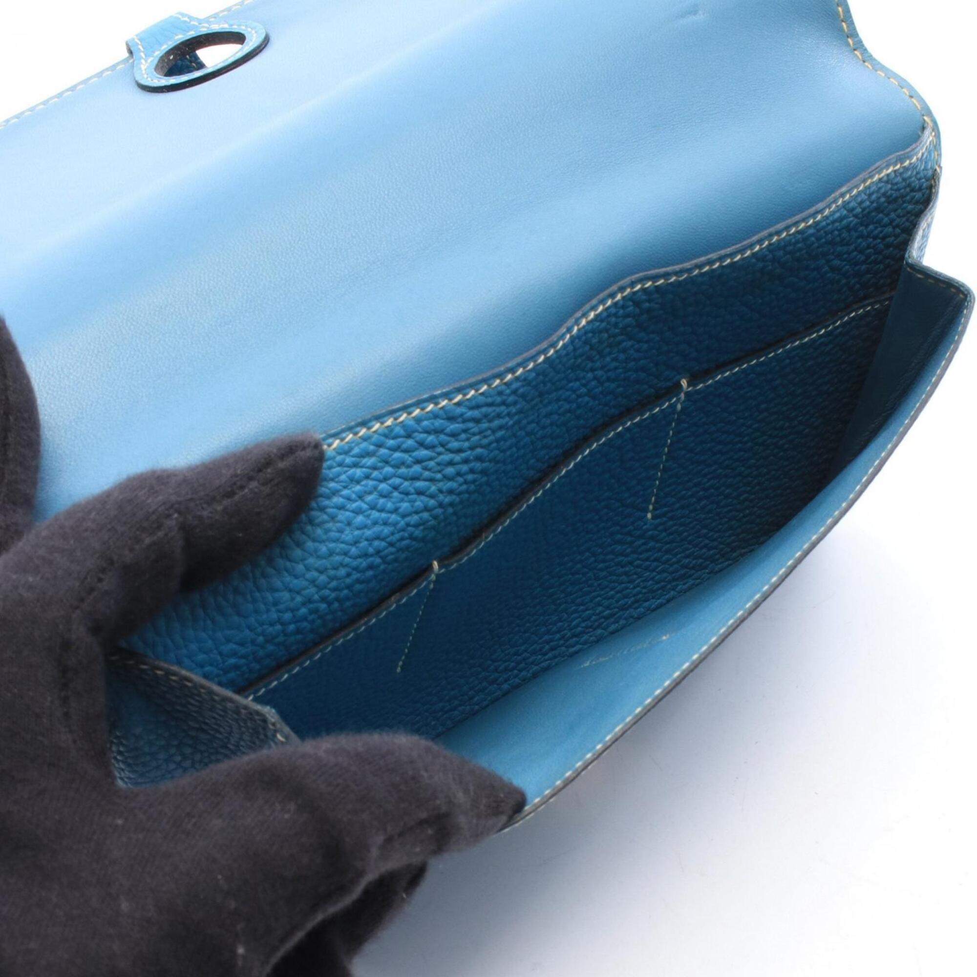 Hermes Blue Blue Jean Taurillon Clemence Leather Leather Long Wallet (Bi-Fold) (Pre-Owned)
