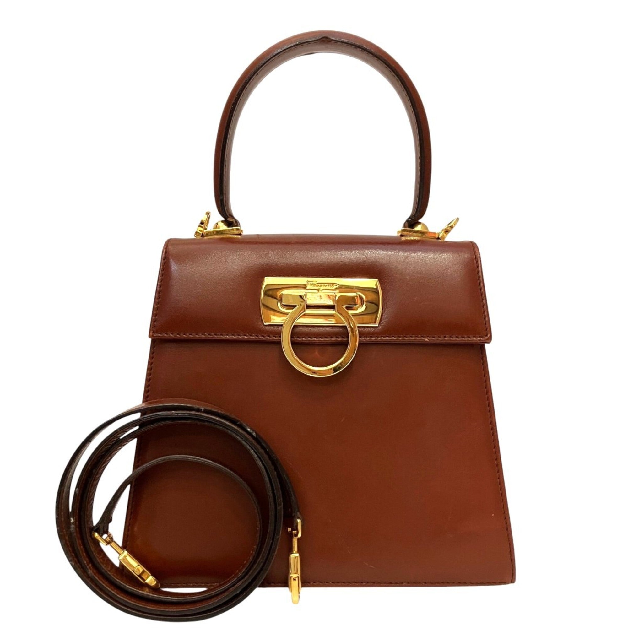 Salvatore Ferragamo Gancini Brown Leather Handbag (Pre-Owned)