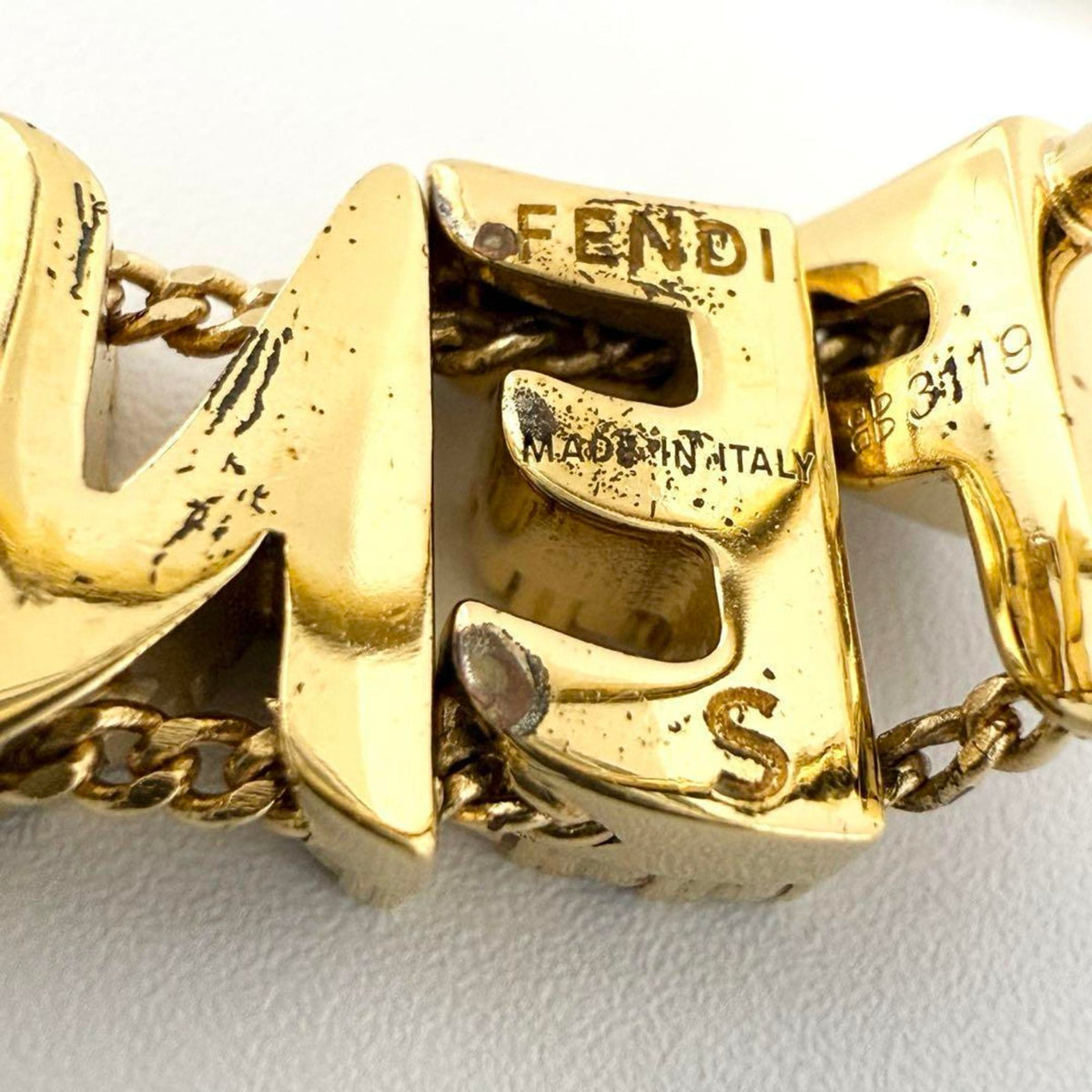Fendi Metal Rhinestone Band Ring (Pre-Owned)