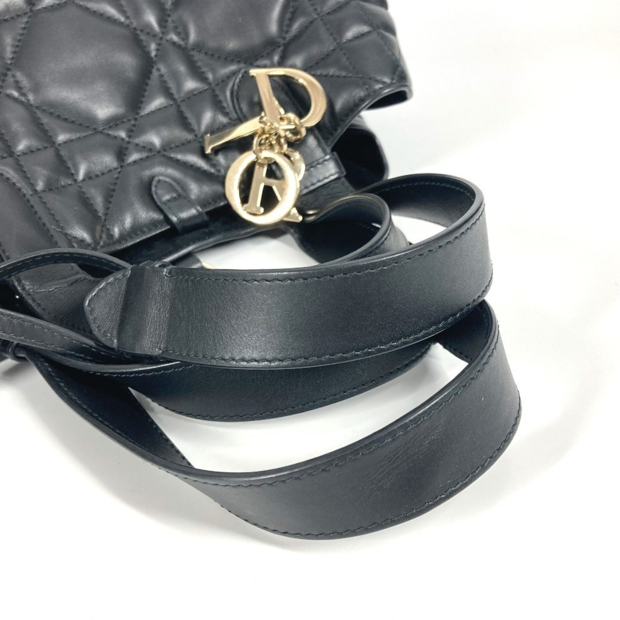 Christian Dior Black Leather Handbag Pouch Shoulder Bag Tote Bag (Pre-Owned)