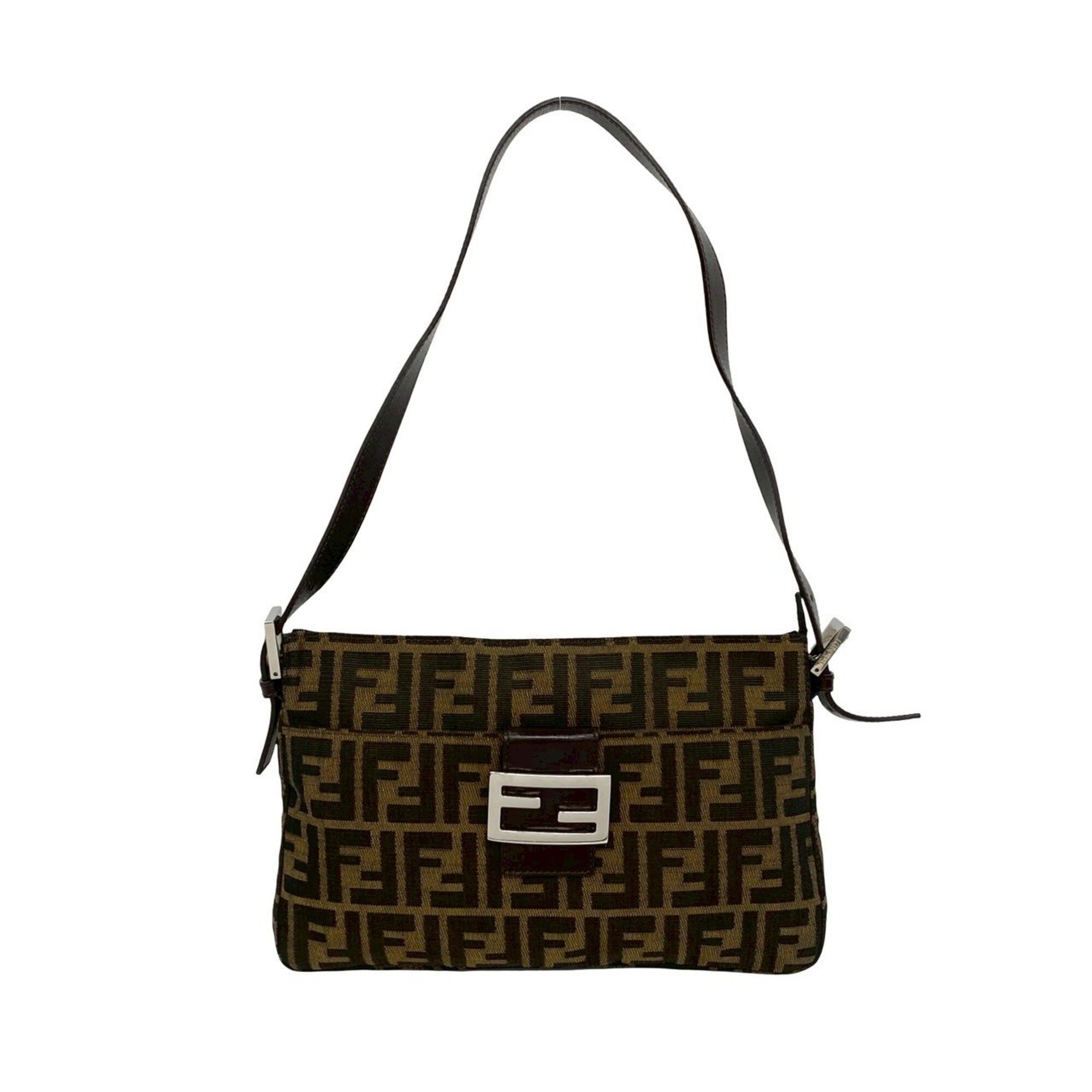Fendi Black Brown Canvas Leather Shoulder Bag (Pre-Owned)