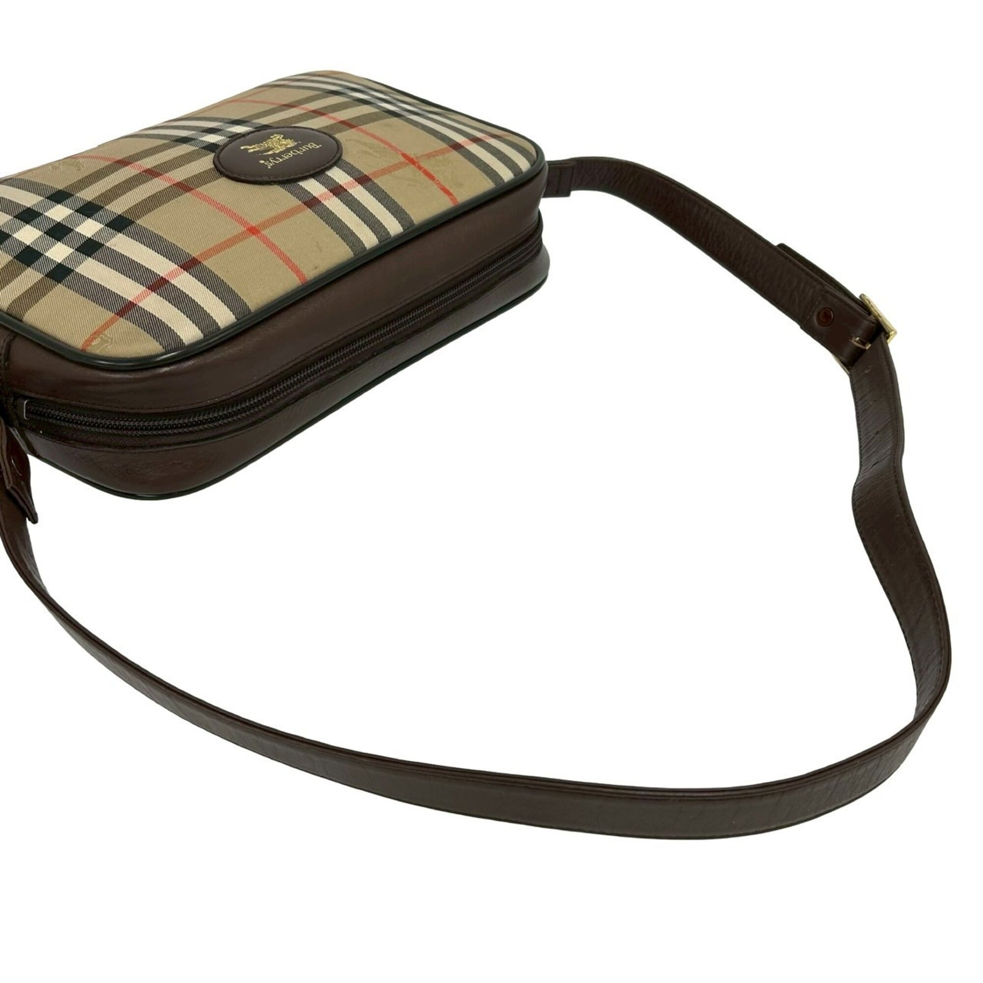 Burberry Beige Brown Canvas Leather Pochette Shoulder Bag (Pre-Owned)