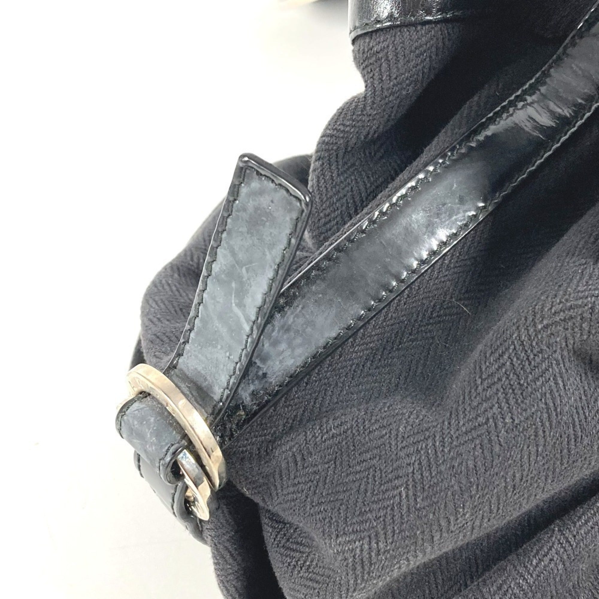 Bvlgari Chandra Black Leather Canvas Shoulder Bag Tote Bag (Pre-Owned)
