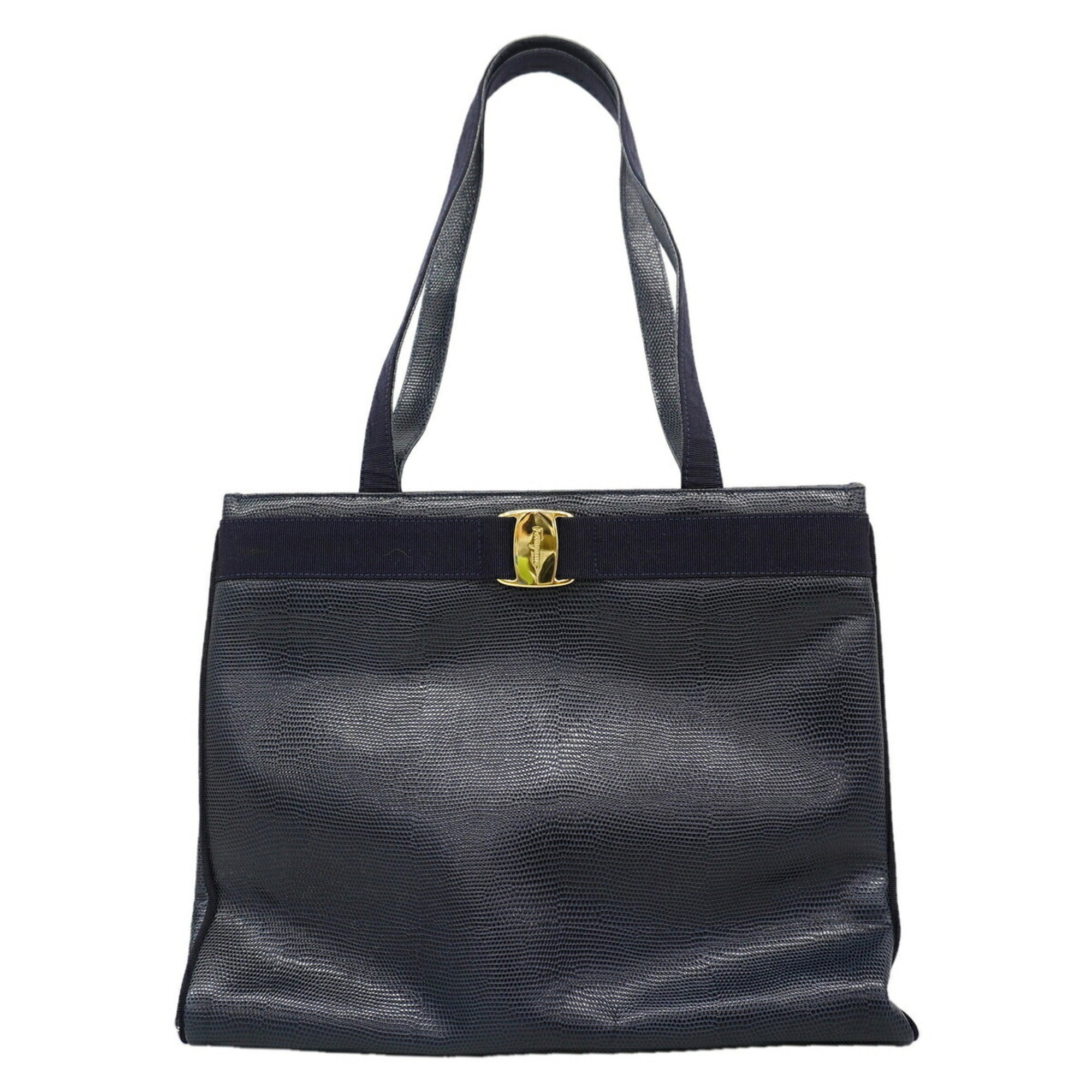 Salvatore Ferragamo Navy Leather Tote Bag (Pre-Owned)