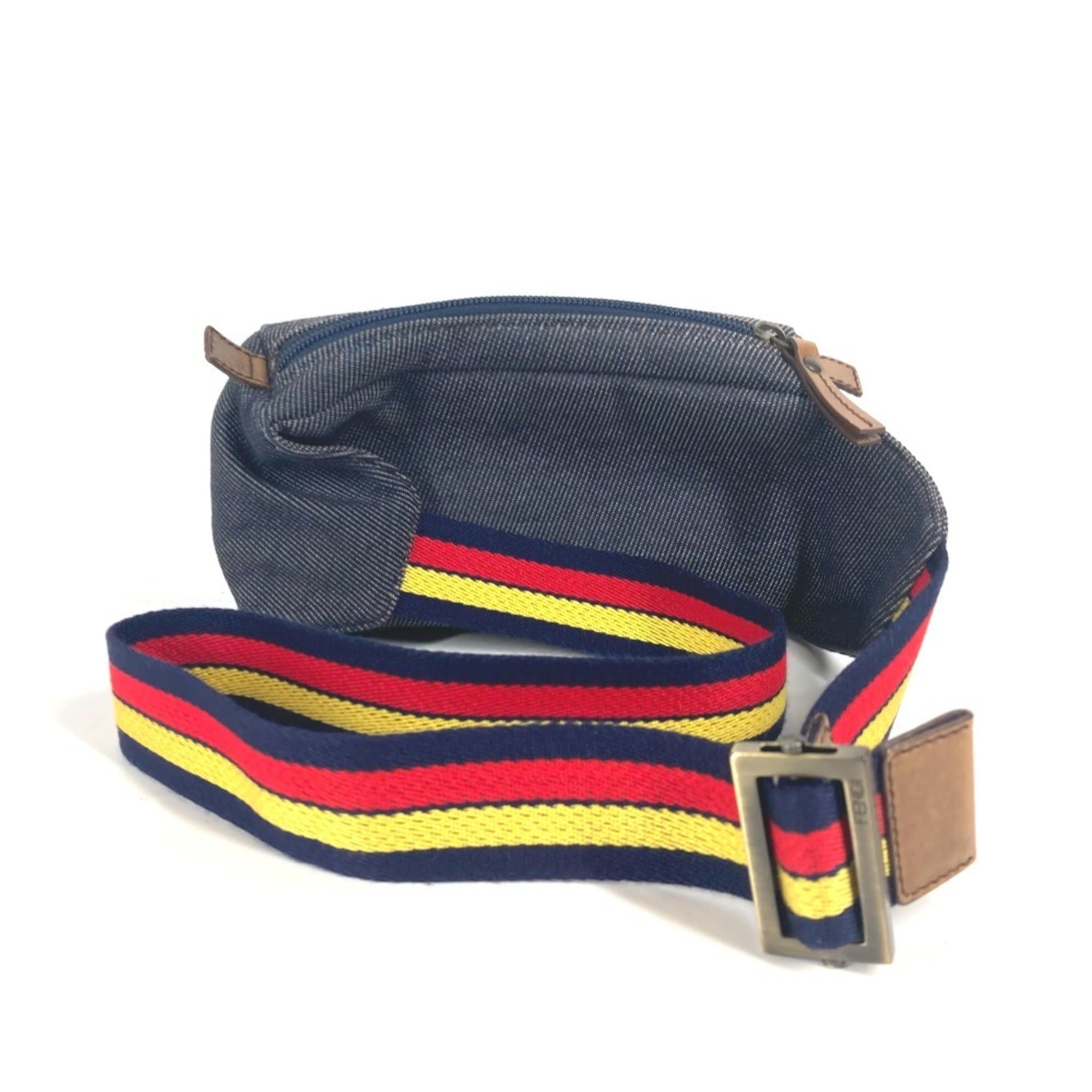 Fendi Blue Multi-Color Leather Canvas Shoulder Bag Sling Bag (Pre-Owned)