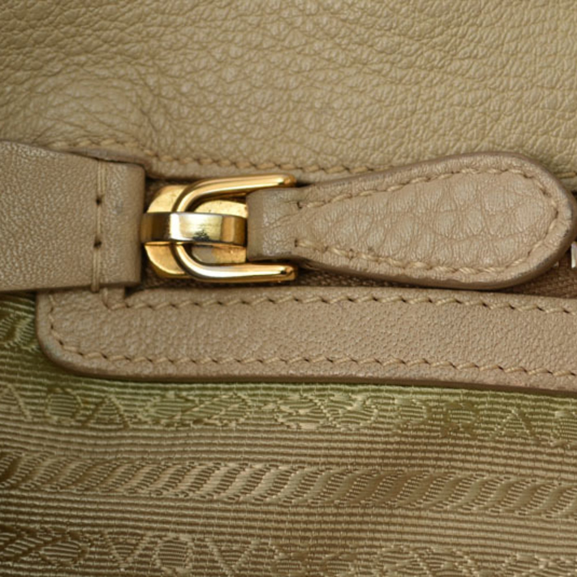 Prada Beige Leather Shoulder Bag Tote Bag (Pre-Owned)