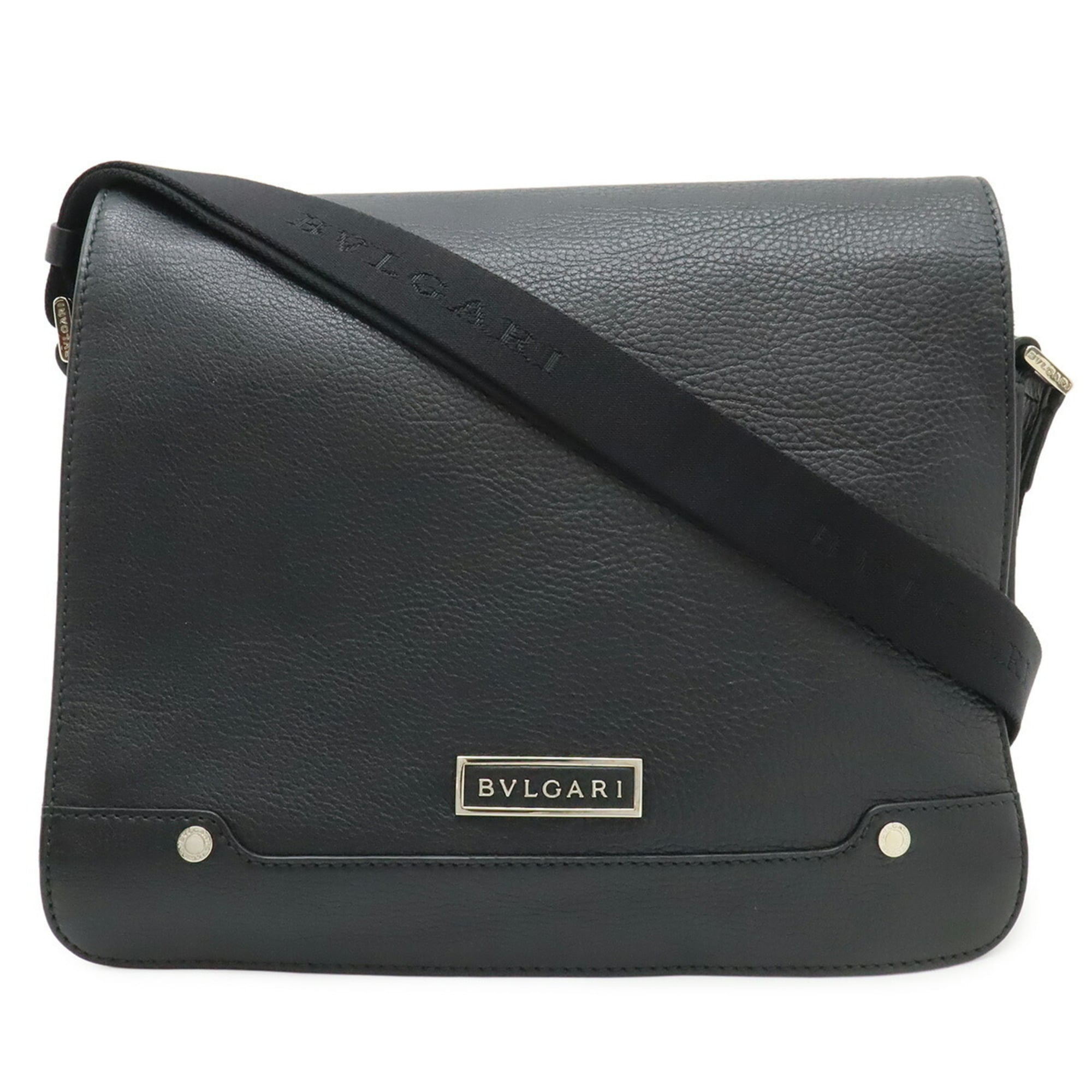 Bvlgari Black Leather Canvas Handbag Shoulder Bag (Pre-Owned)
