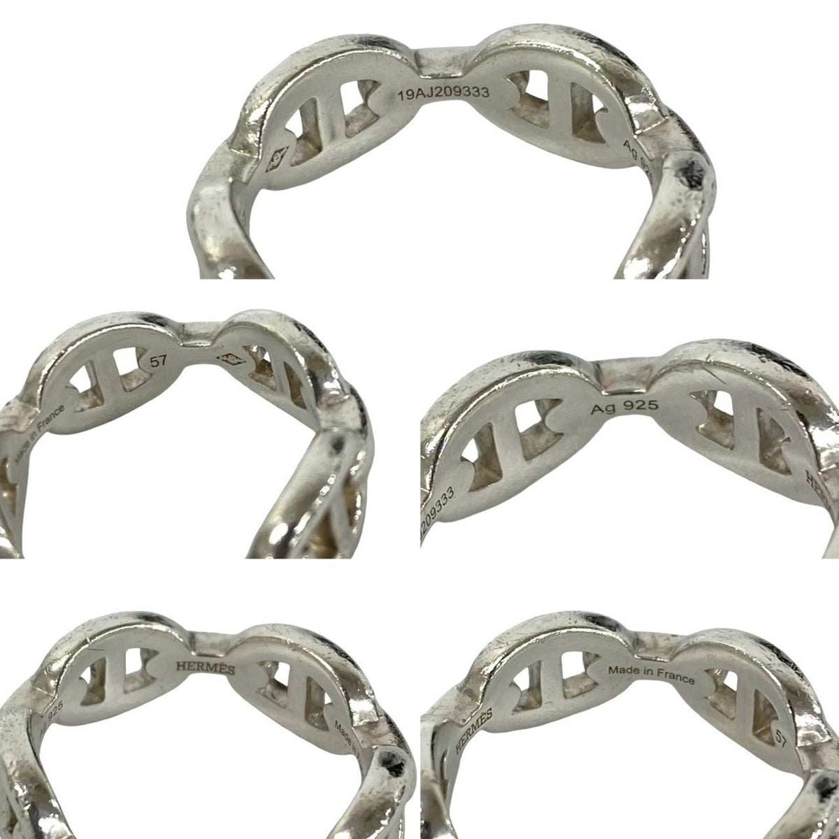 Hermes Silver Silver 925 Band Ring (Pre-Owned)