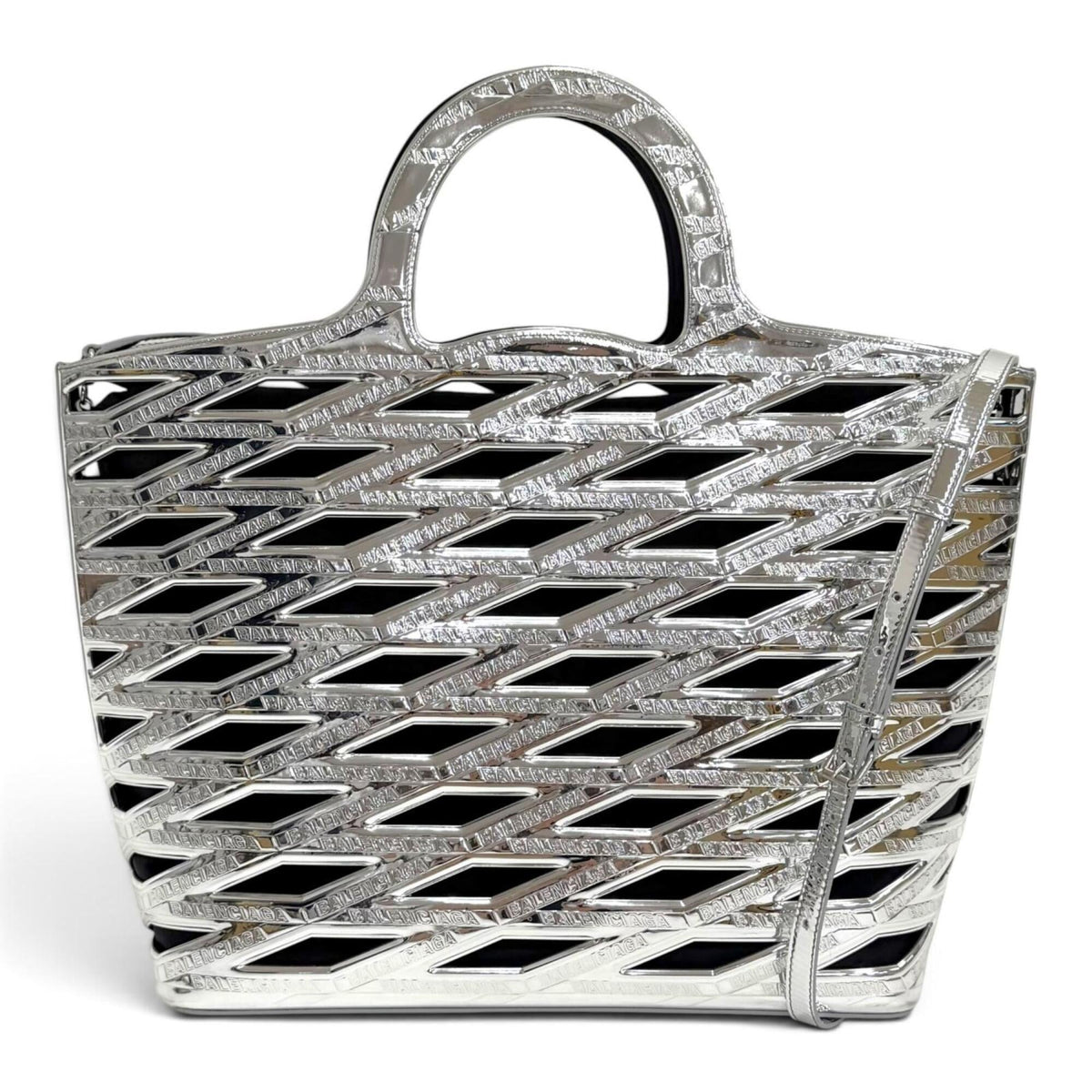 Balenciaga Black Silver Basket Shoulder Bag Tote Bag (Pre-Owned)
