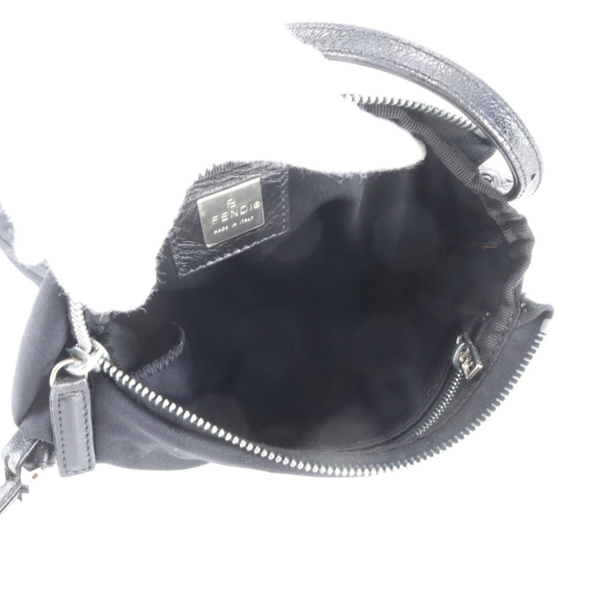 Fendi Black Leather Canvas Handbag Shoulder Bag (Pre-Owned)