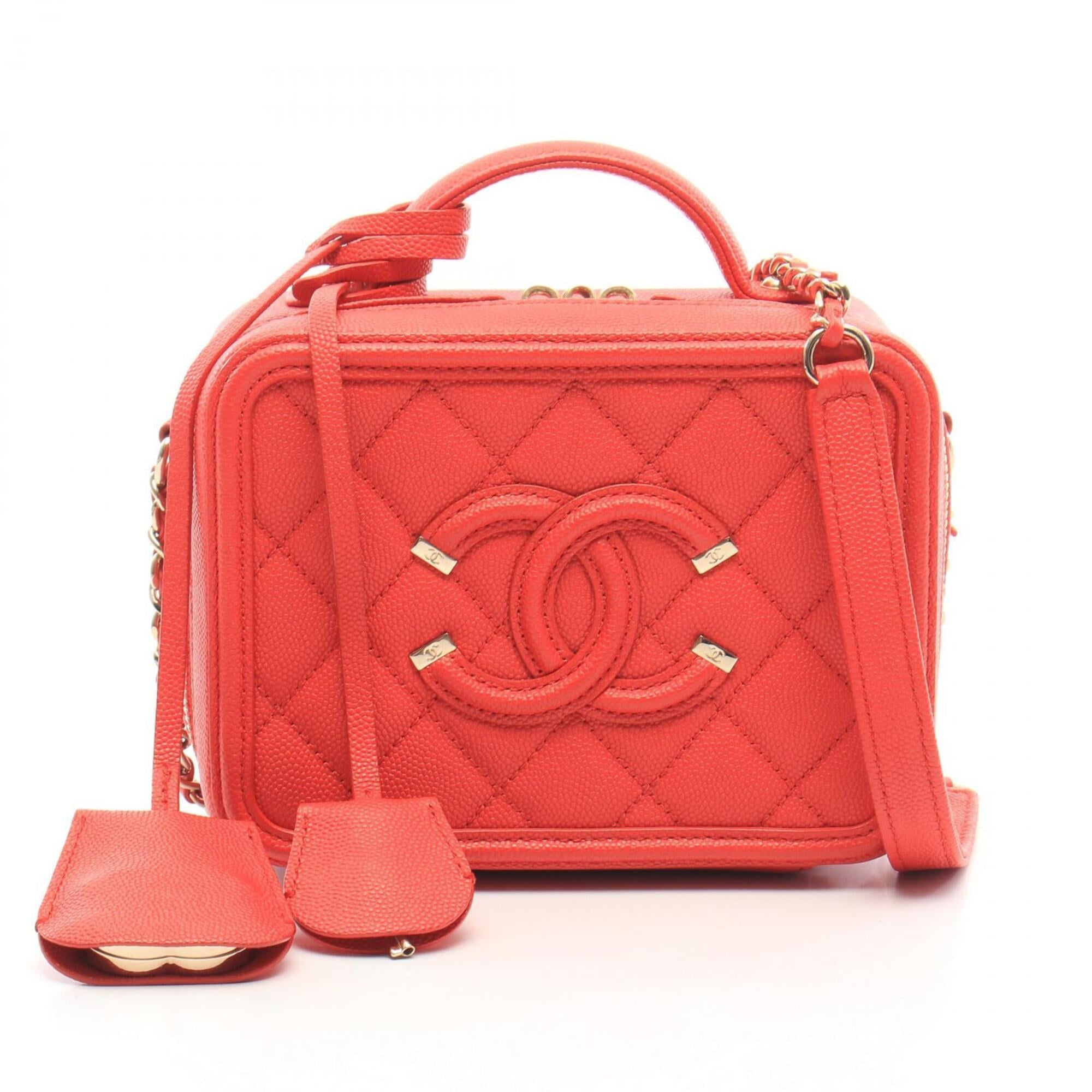 Chanel Red Color Grained Calfskin Handbag Shoulder Bag Vanity Bag (Pre-Owned)