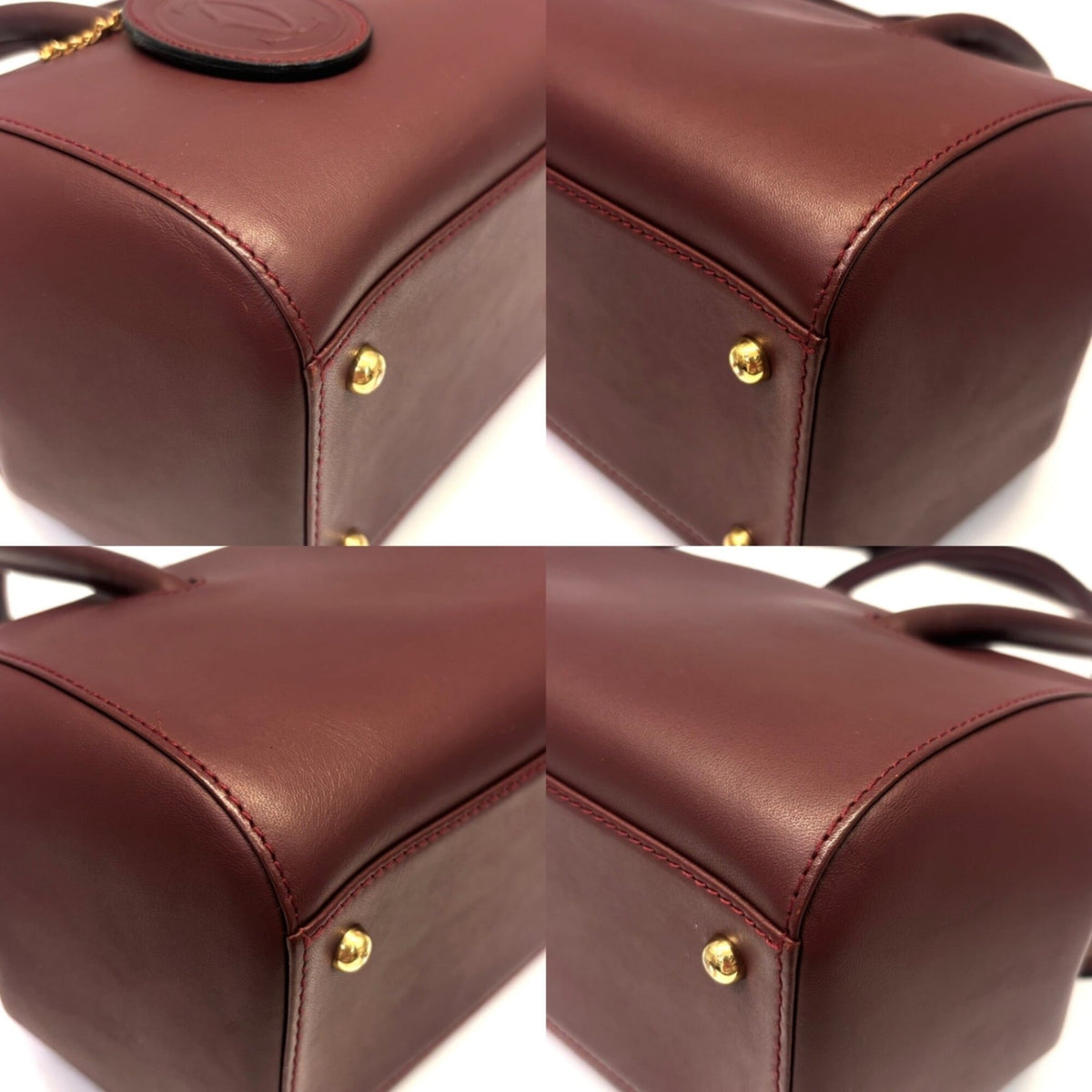 Cartier Bordeaux Wine Red Leather Boston Bag Handbag (Pre-Owned)