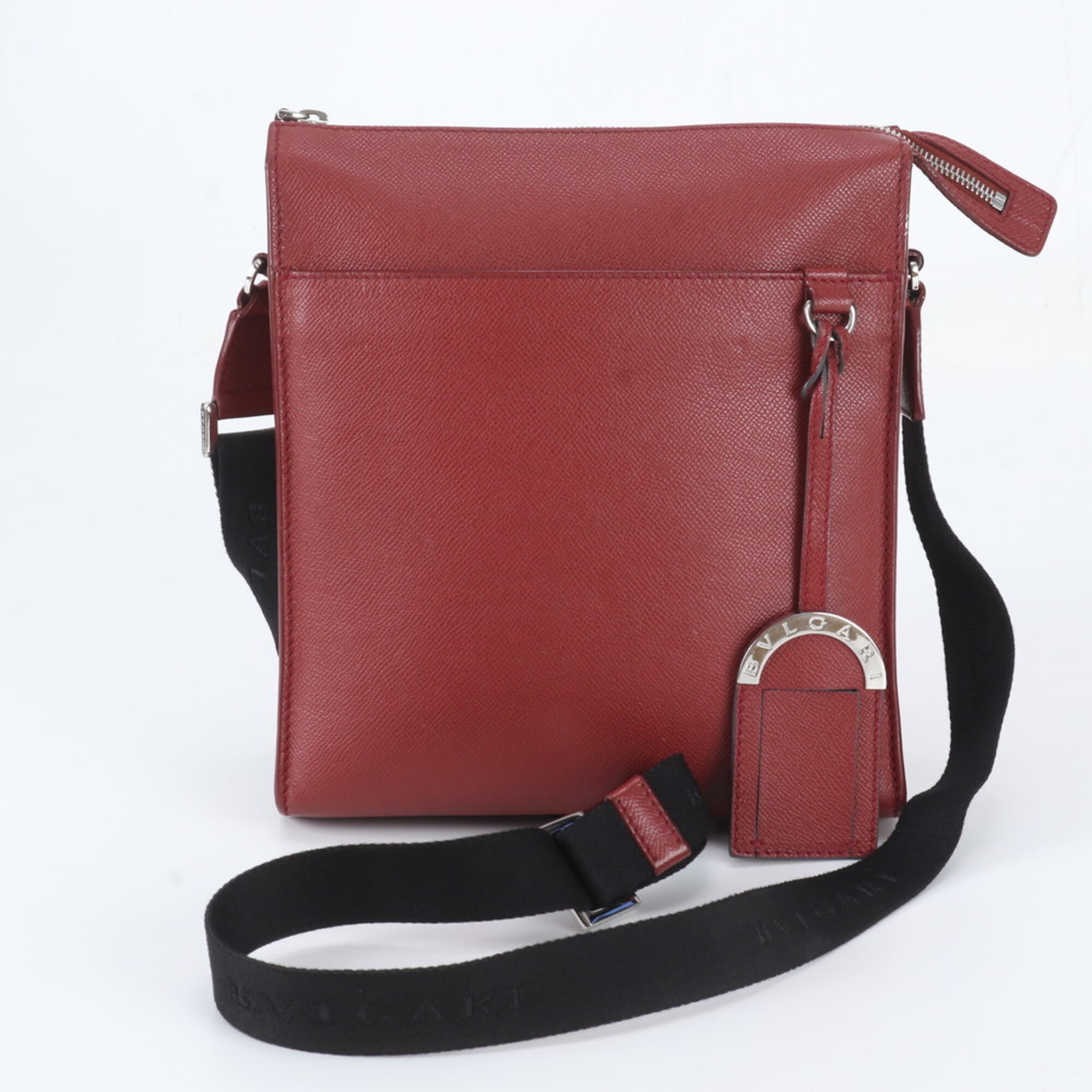 Bvlgari Red Color Leather Messenger Bag Shoulder Bag (Pre-Owned)
