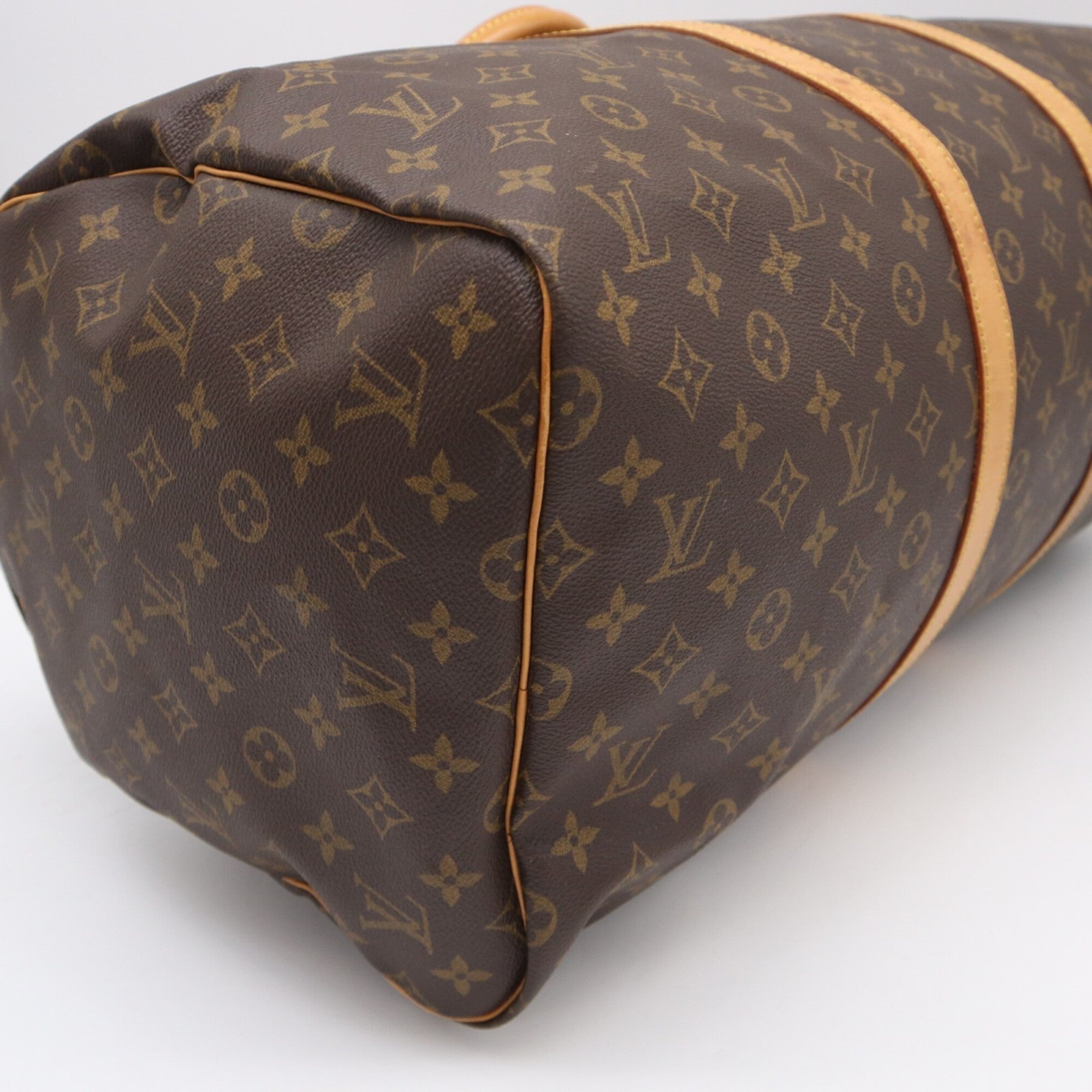 Louis Vuitton Beige Blue Brown Monogram Coated Canvas Leather Boston Bag Handbag (Pre-Owned)