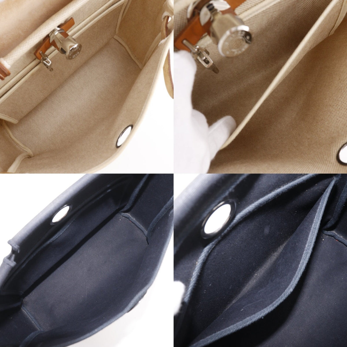 Hermes Her Bag Beige Black Toile H Shoulder Bag (Pre-Owned)