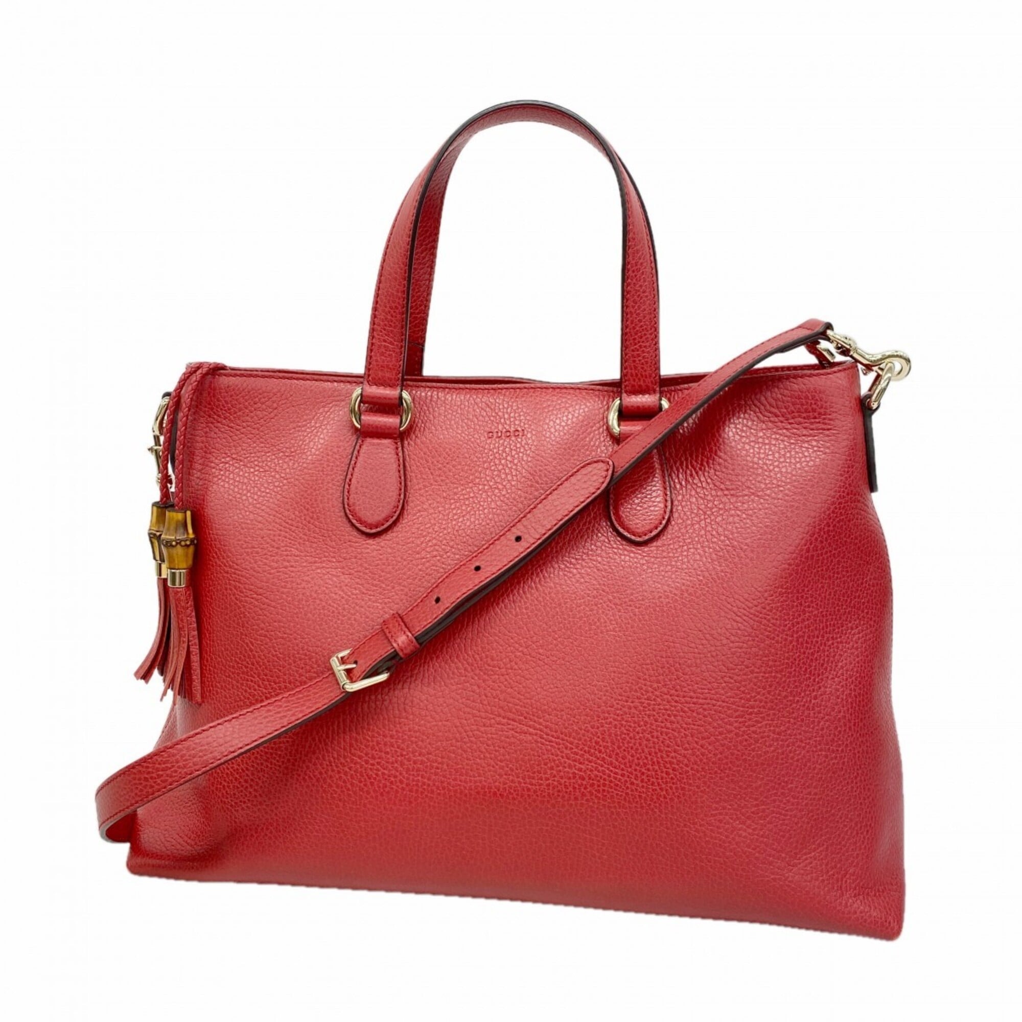 Gucci Red Color Leather Tote Bag (Pre-Owned)