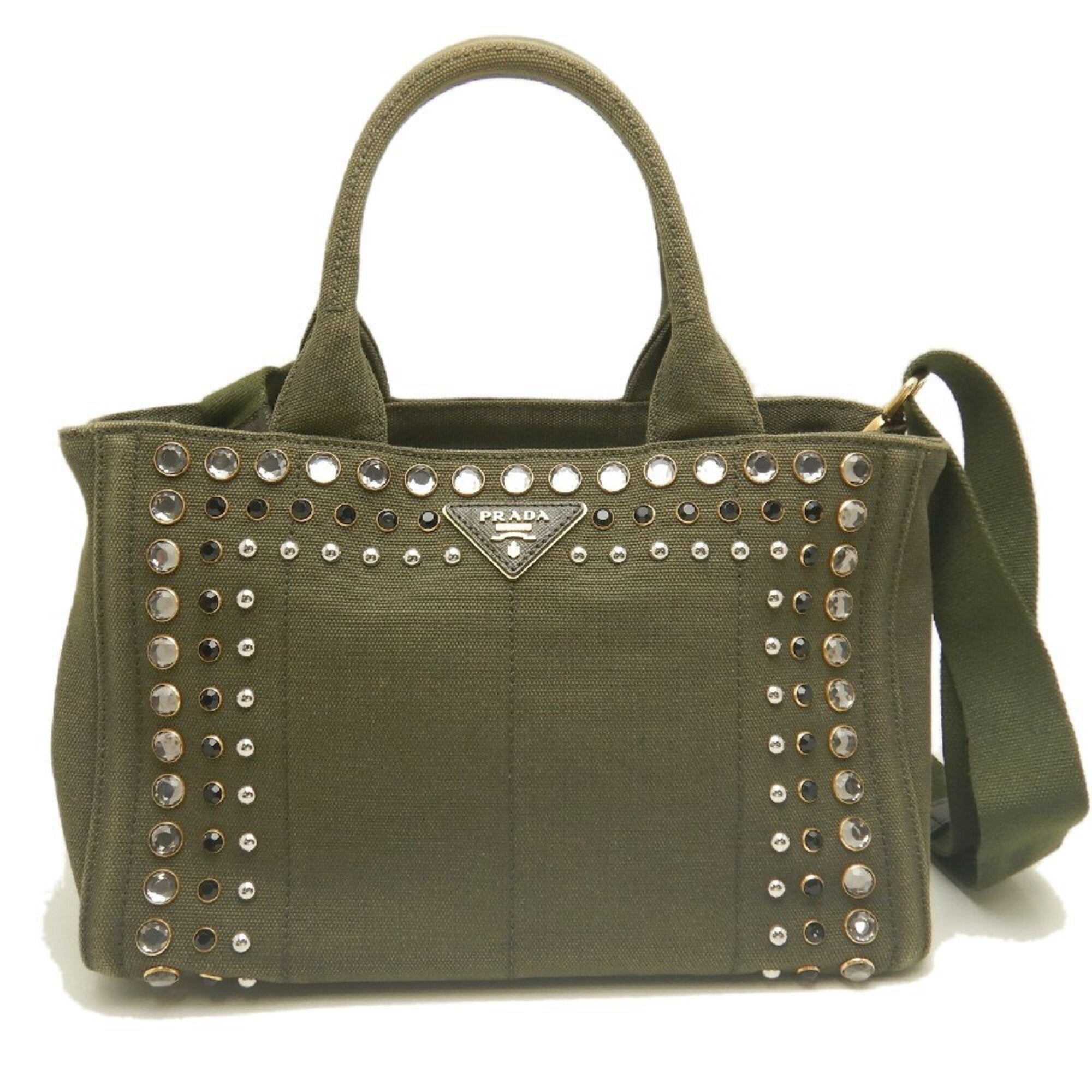 Prada Green Khaki Canvas Tote Bag (Pre-Owned)